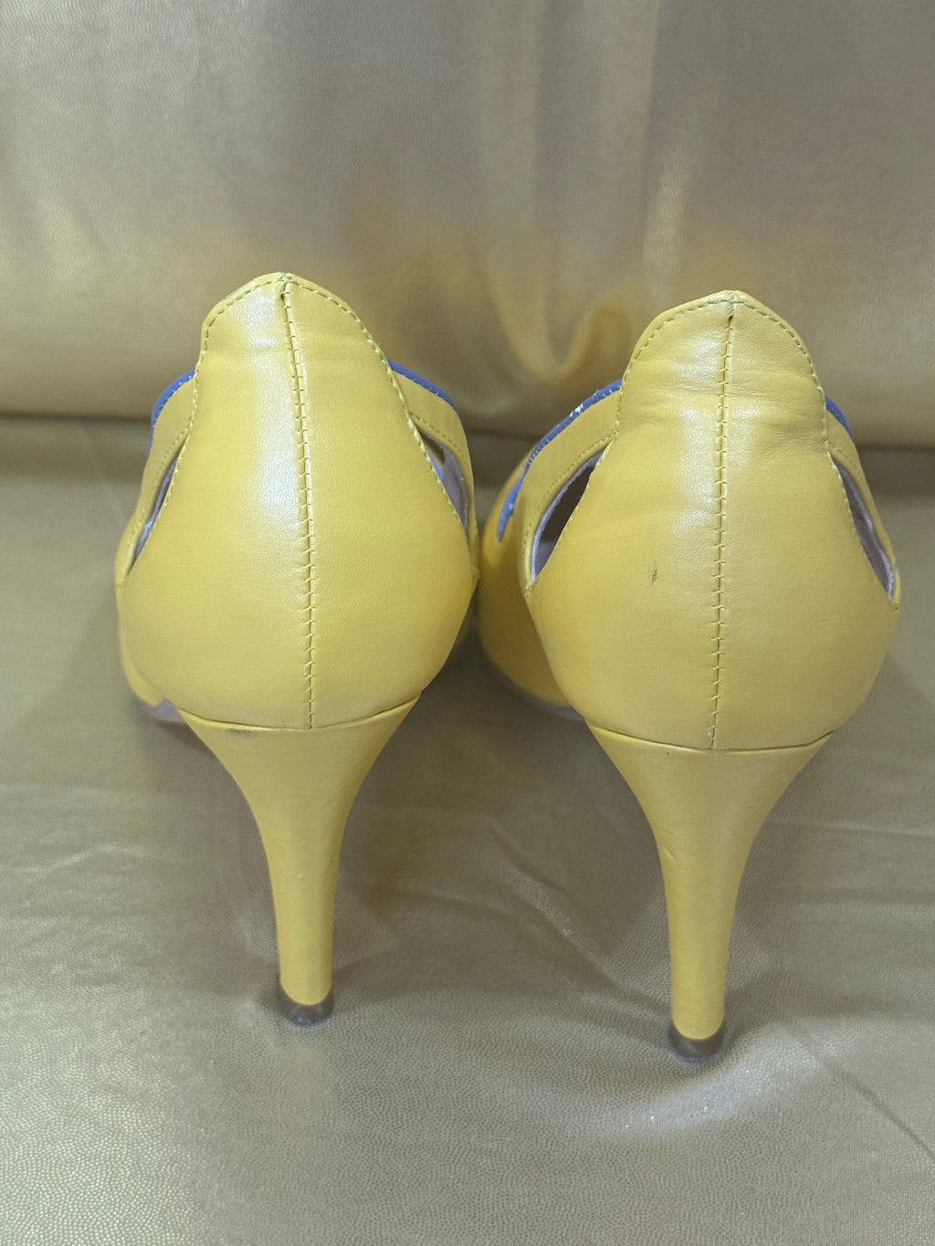 🌟 Pop of Color: Midnight Velvet Yellow Cut-Out Heels