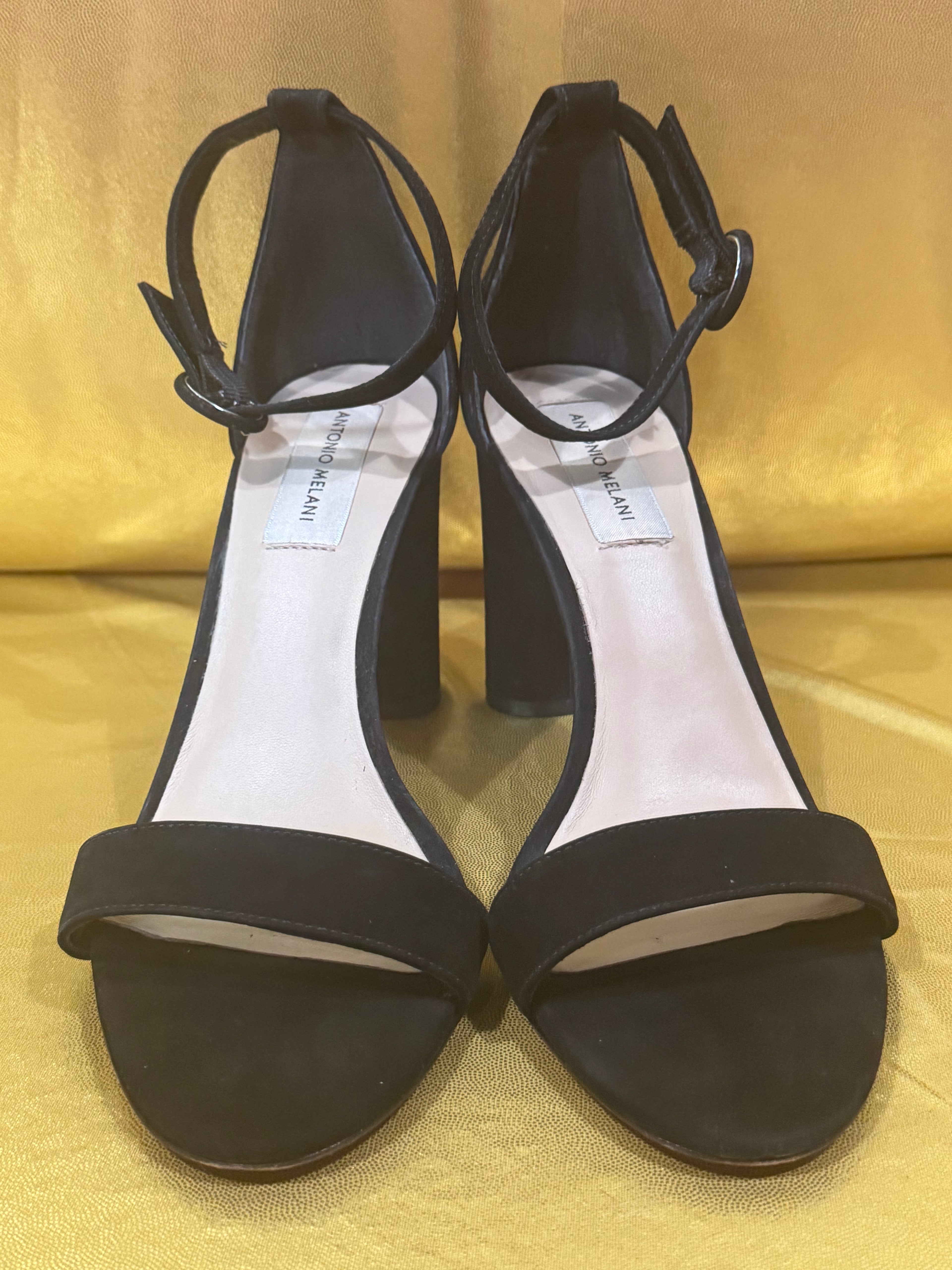 Antonio Melani Black Suede Ankle Strap Block Heel Sandals - Size 8.5