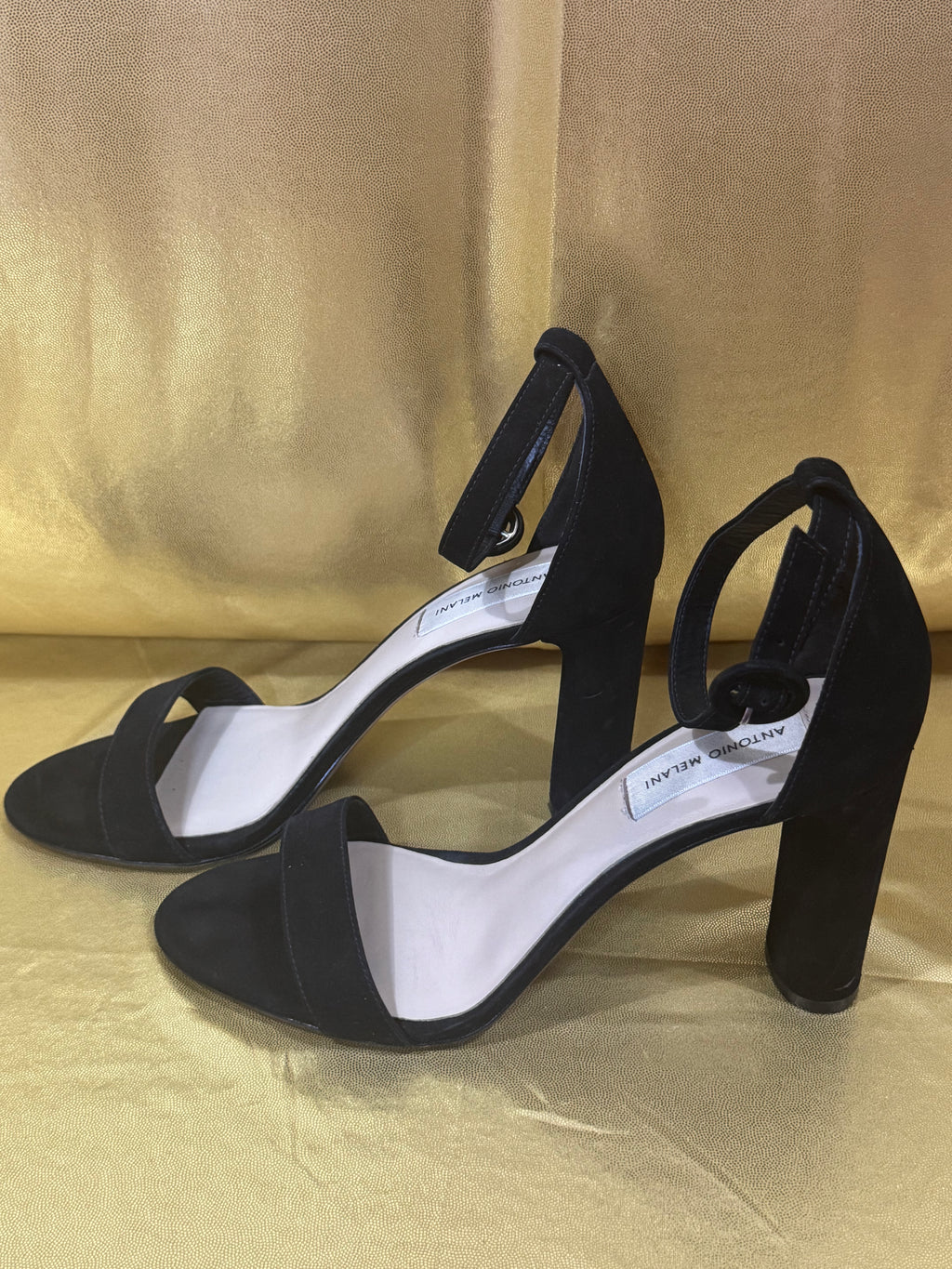 Antonio Melani Black Suede Ankle Strap Block Heel Sandals - Size 8.5