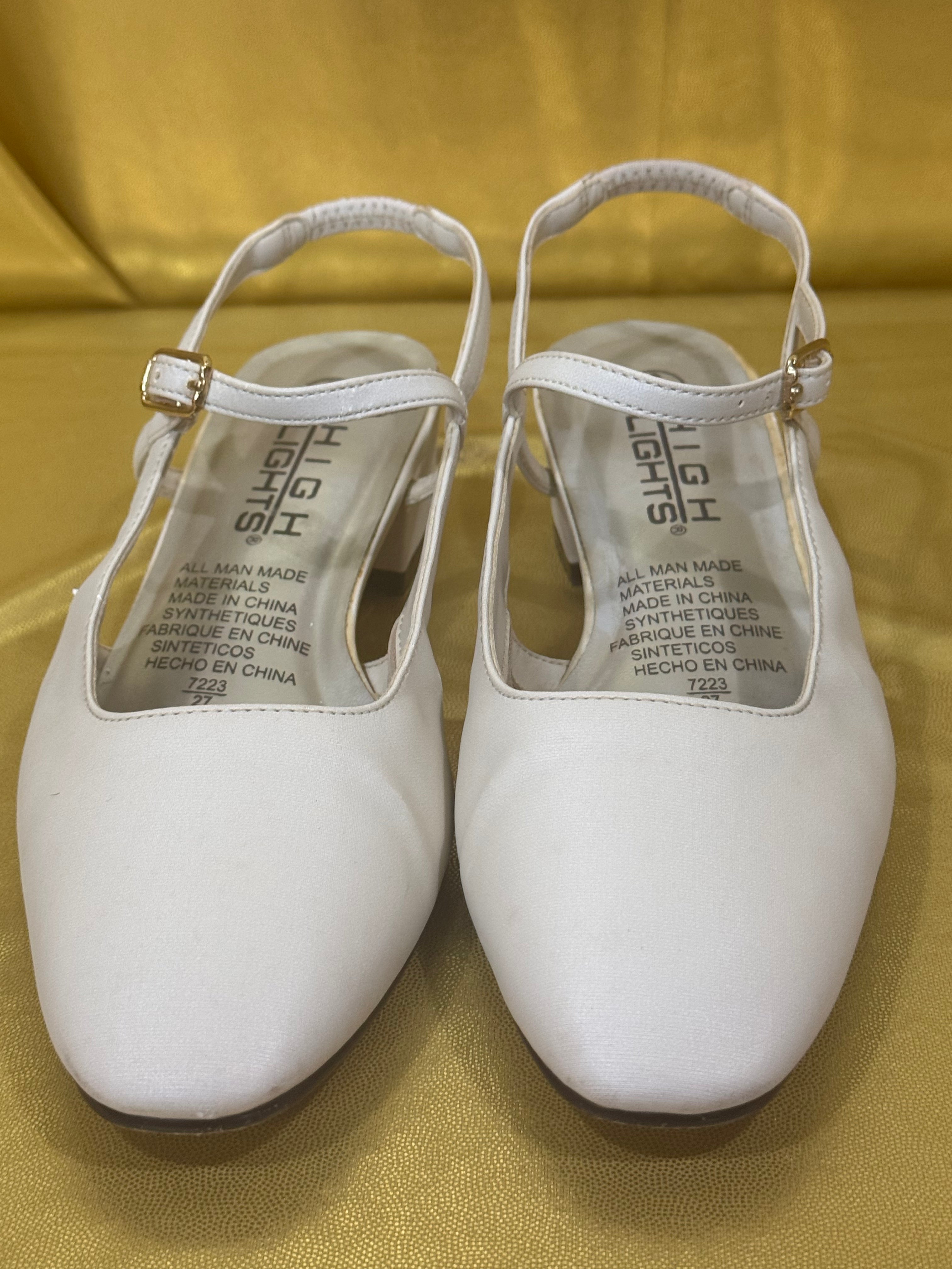 ✨ Highlights White Low Block Heel Slingback Pumps - Size 6 ✨