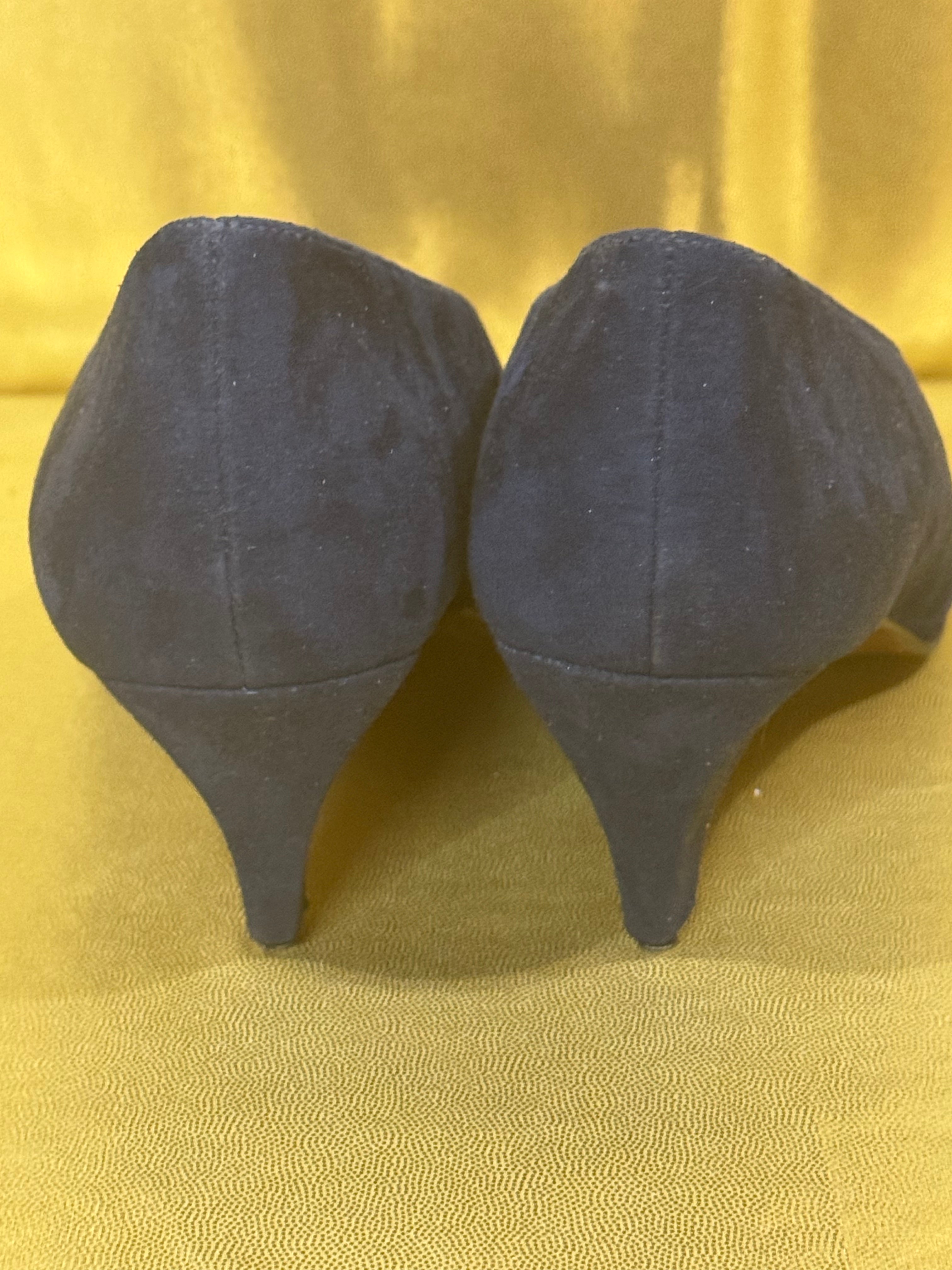 Vintage LifeStride Navy Blue Suede Heels | Embroidered Toe Block Heel | Made in USA | Size 7