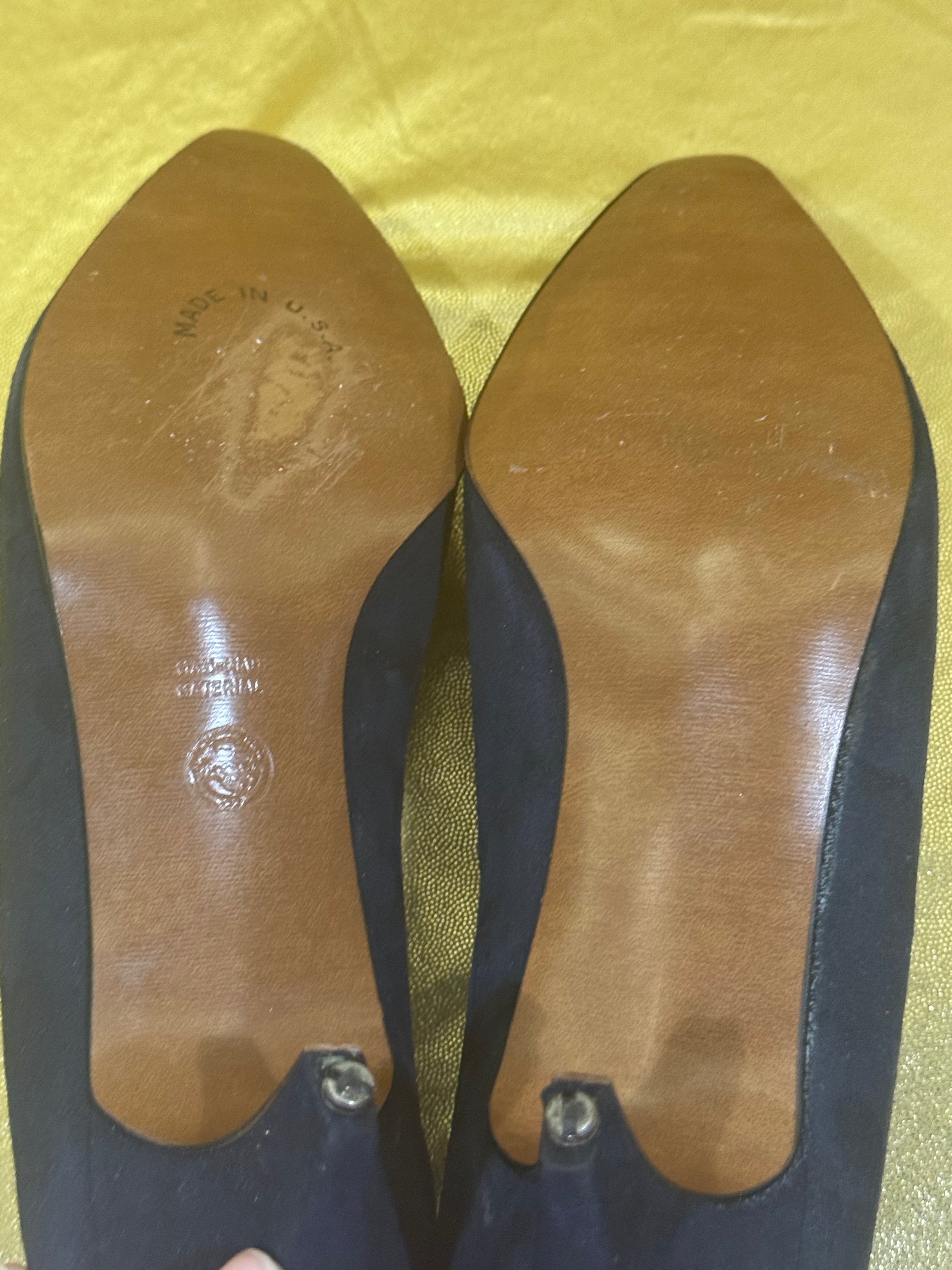 Vintage LifeStride Navy Blue Suede Heels | Embroidered Toe Block Heel | Made in USA | Size 7