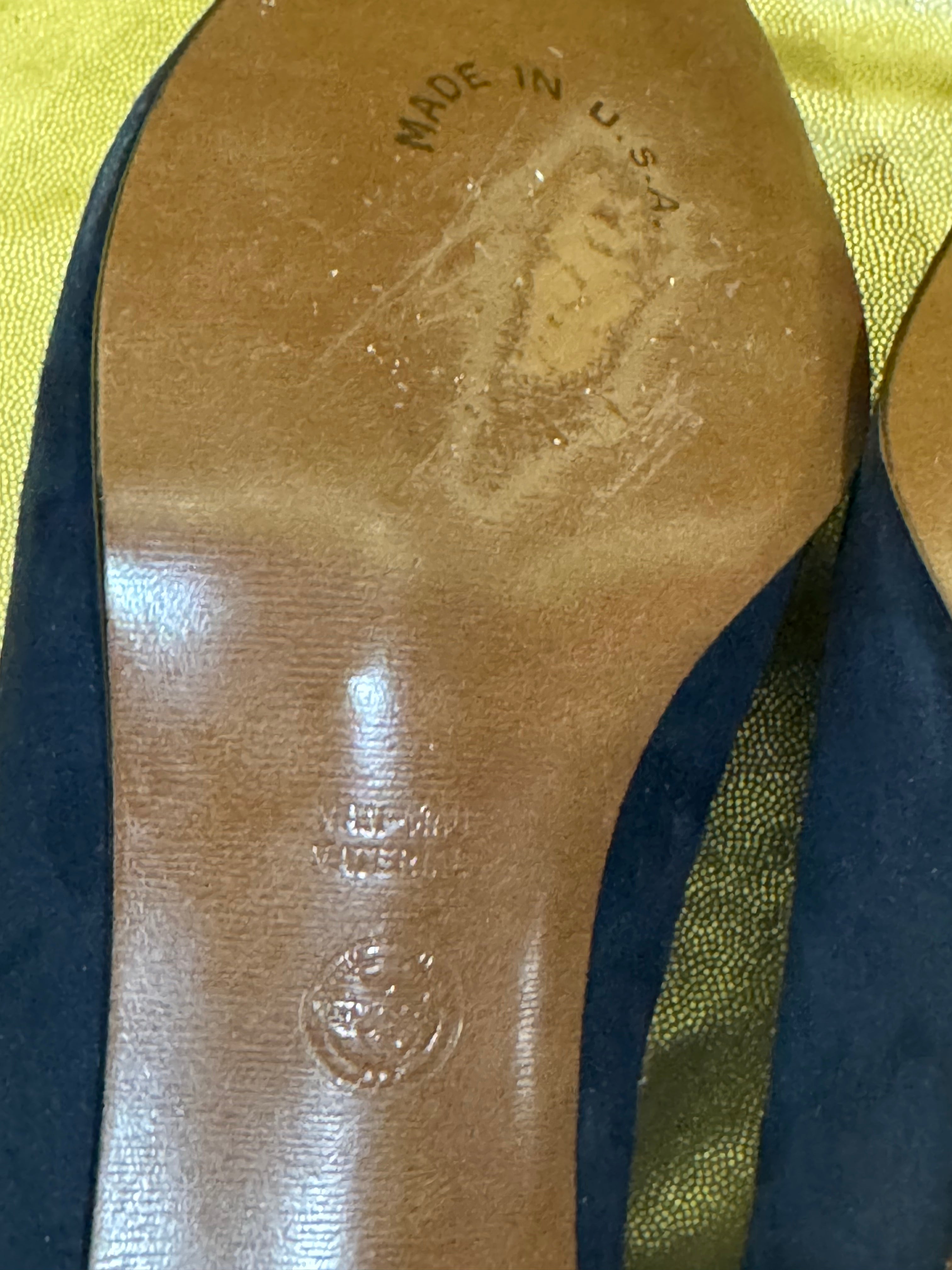 Vintage LifeStride Navy Blue Suede Heels | Embroidered Toe Block Heel | Made in USA | Size 7