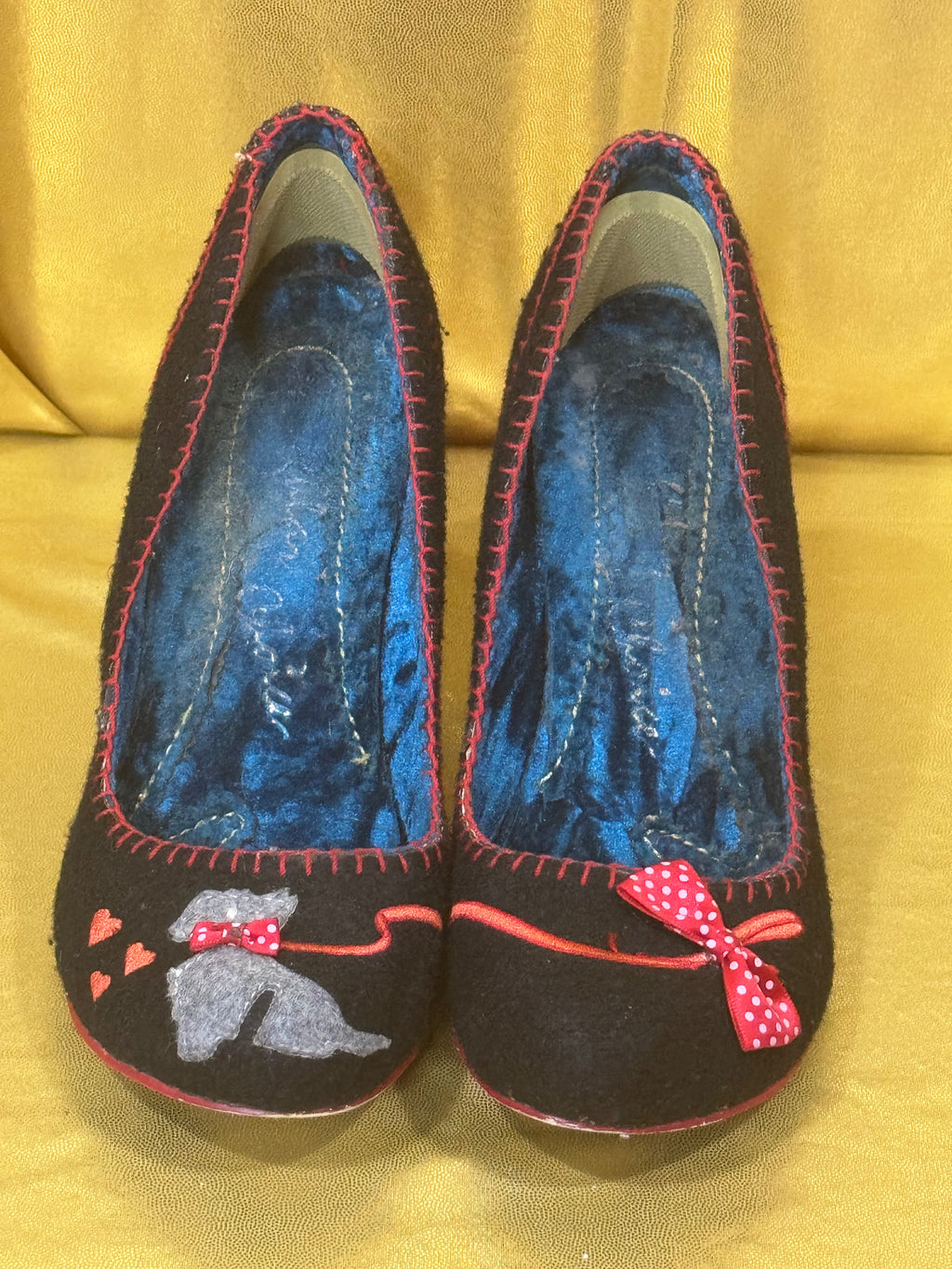 Rare VTG Irregular Choice "Iconic Scottie" Black Felt Dog Heels — Size US 7.5 (EU 38)