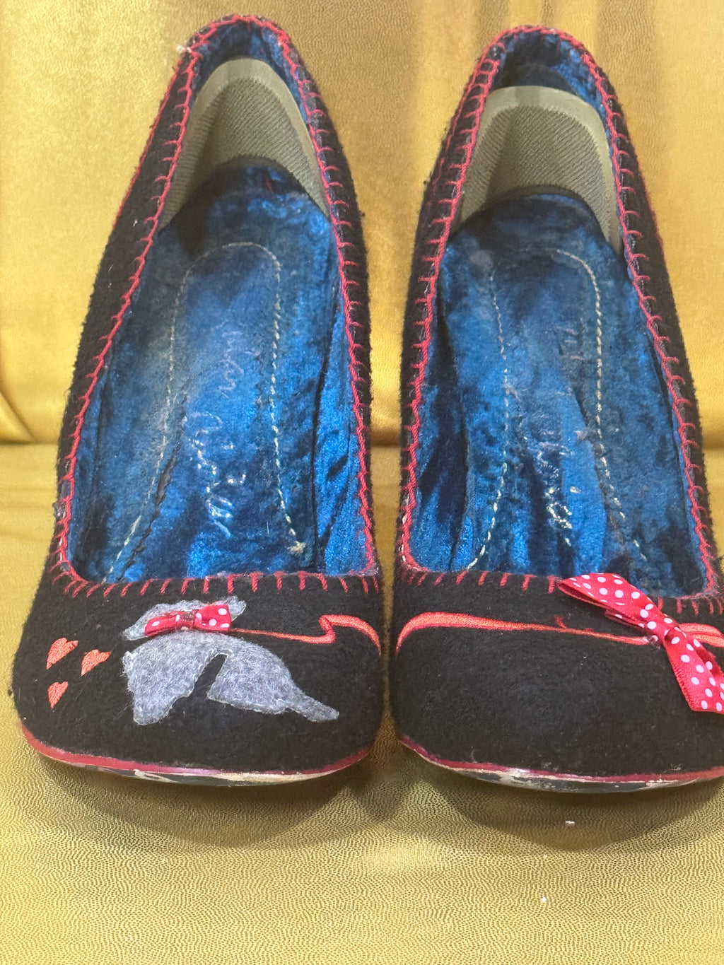 Rare VTG Irregular Choice "Iconic Scottie" Black Felt Dog Heels — Size US 7.5 (EU 38)