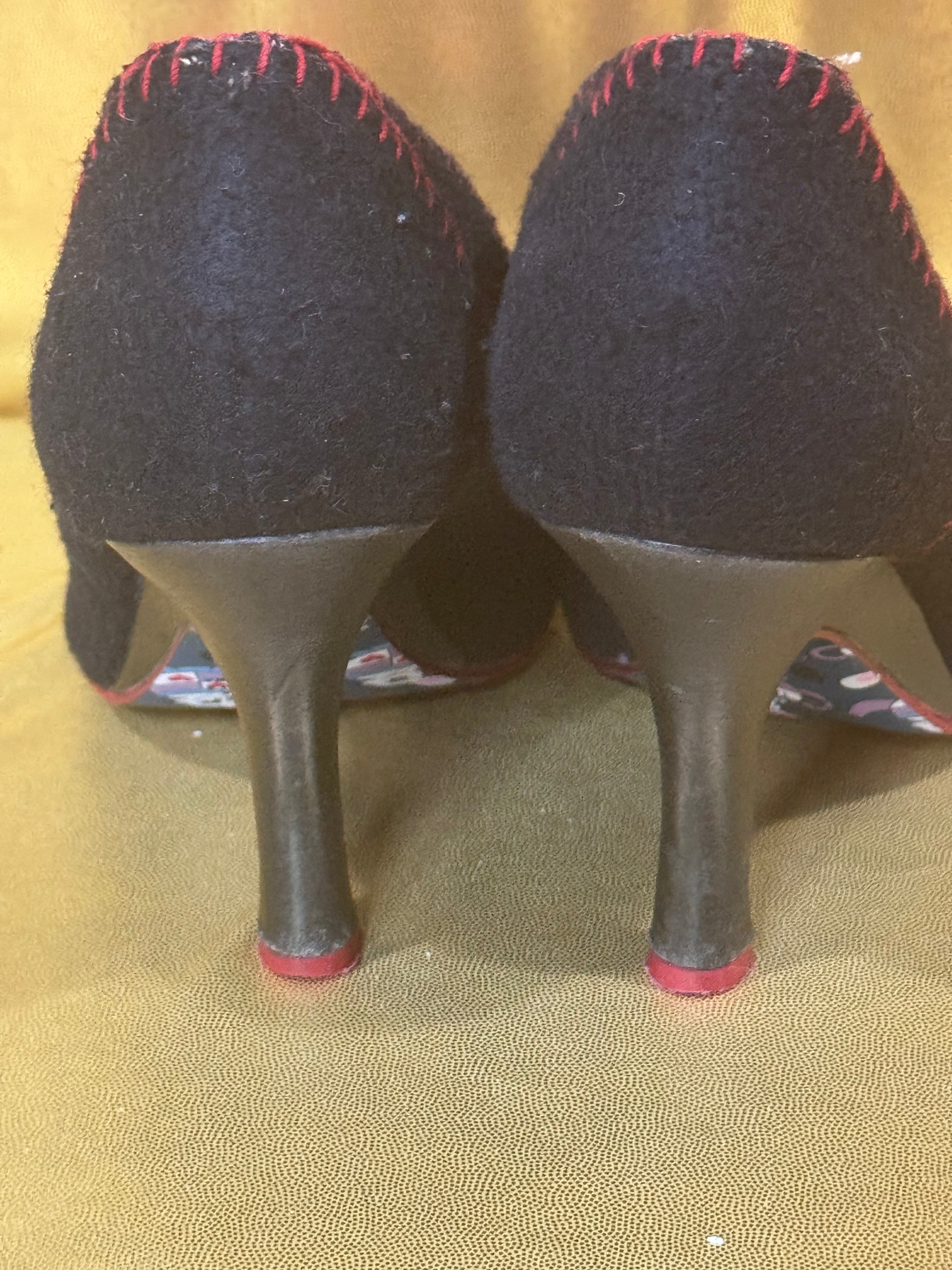 Rare VTG Irregular Choice "Iconic Scottie" Black Felt Dog Heels — Size US 7.5 (EU 38)