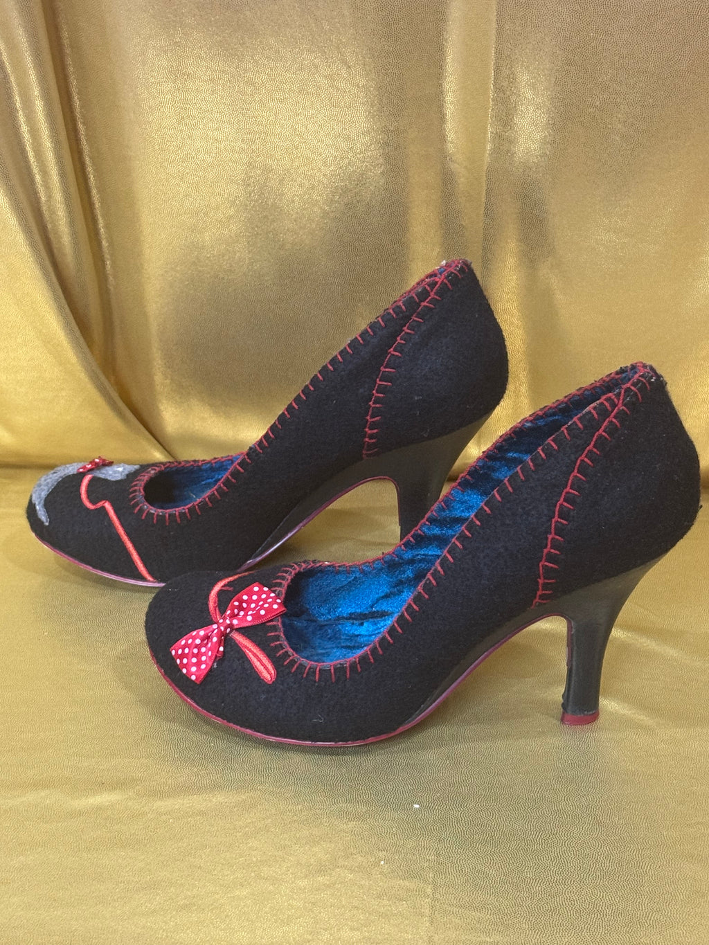 Rare VTG Irregular Choice "Iconic Scottie" Black Felt Dog Heels — Size US 7.5 (EU 38)