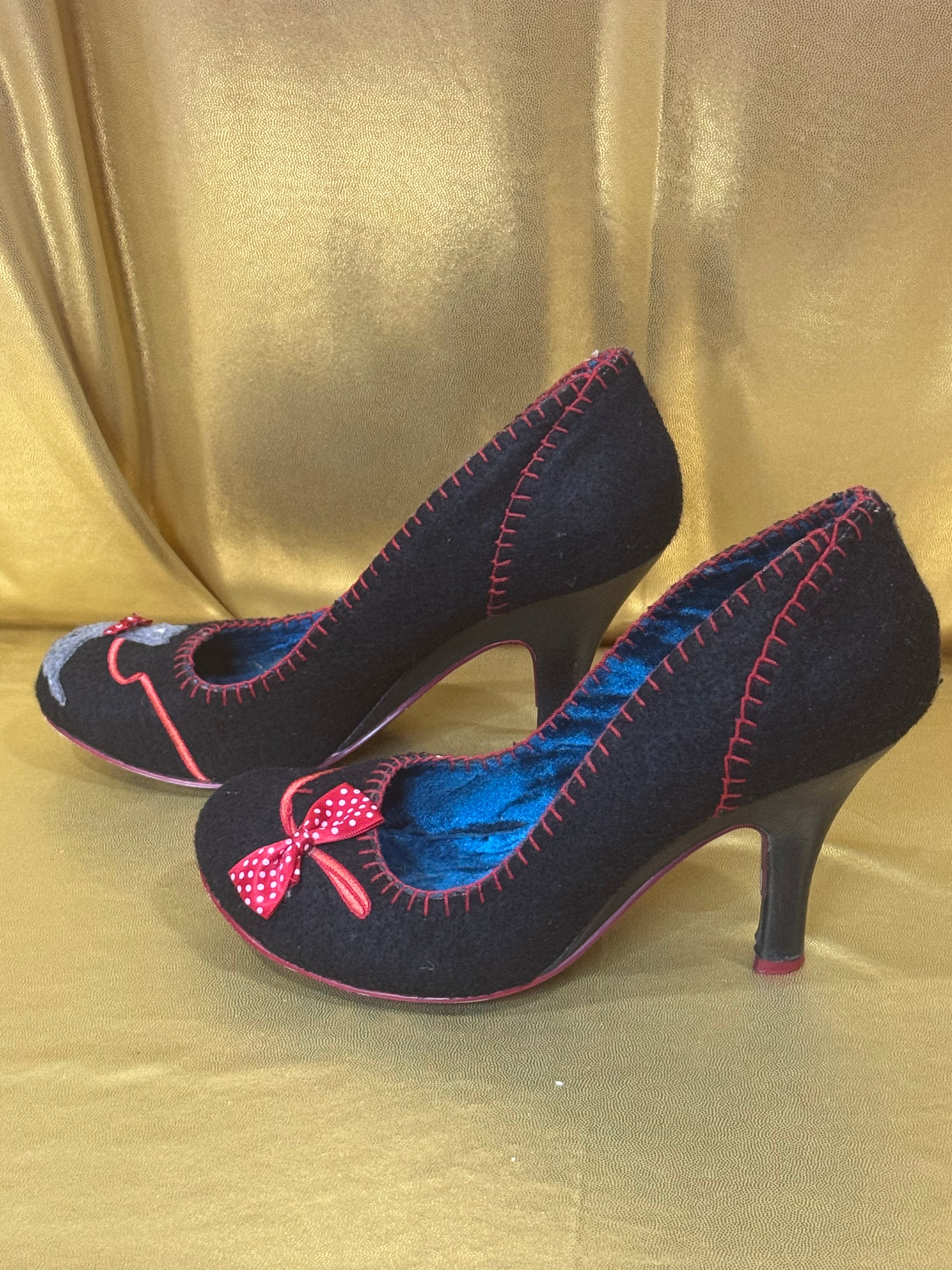 Rare VTG Irregular Choice "Iconic Scottie" Black Felt Dog Heels — Size US 7.5 (EU 38)