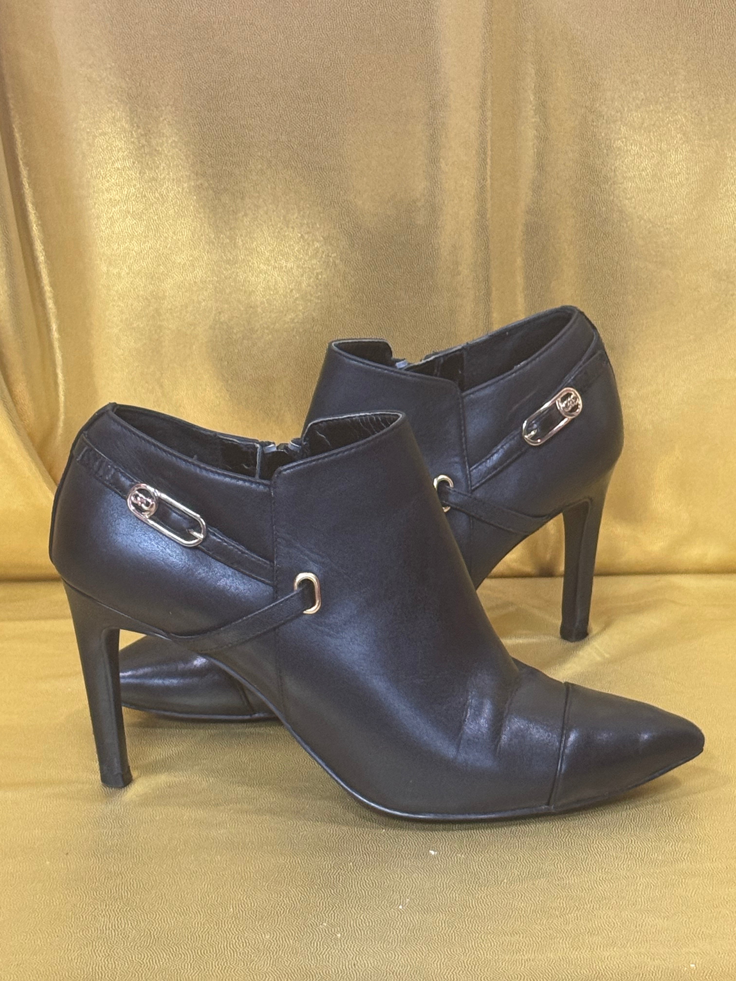 Cole Haan Yasmine Leather Shootie Ankle Boots Black Stiletto Heel Size 6B