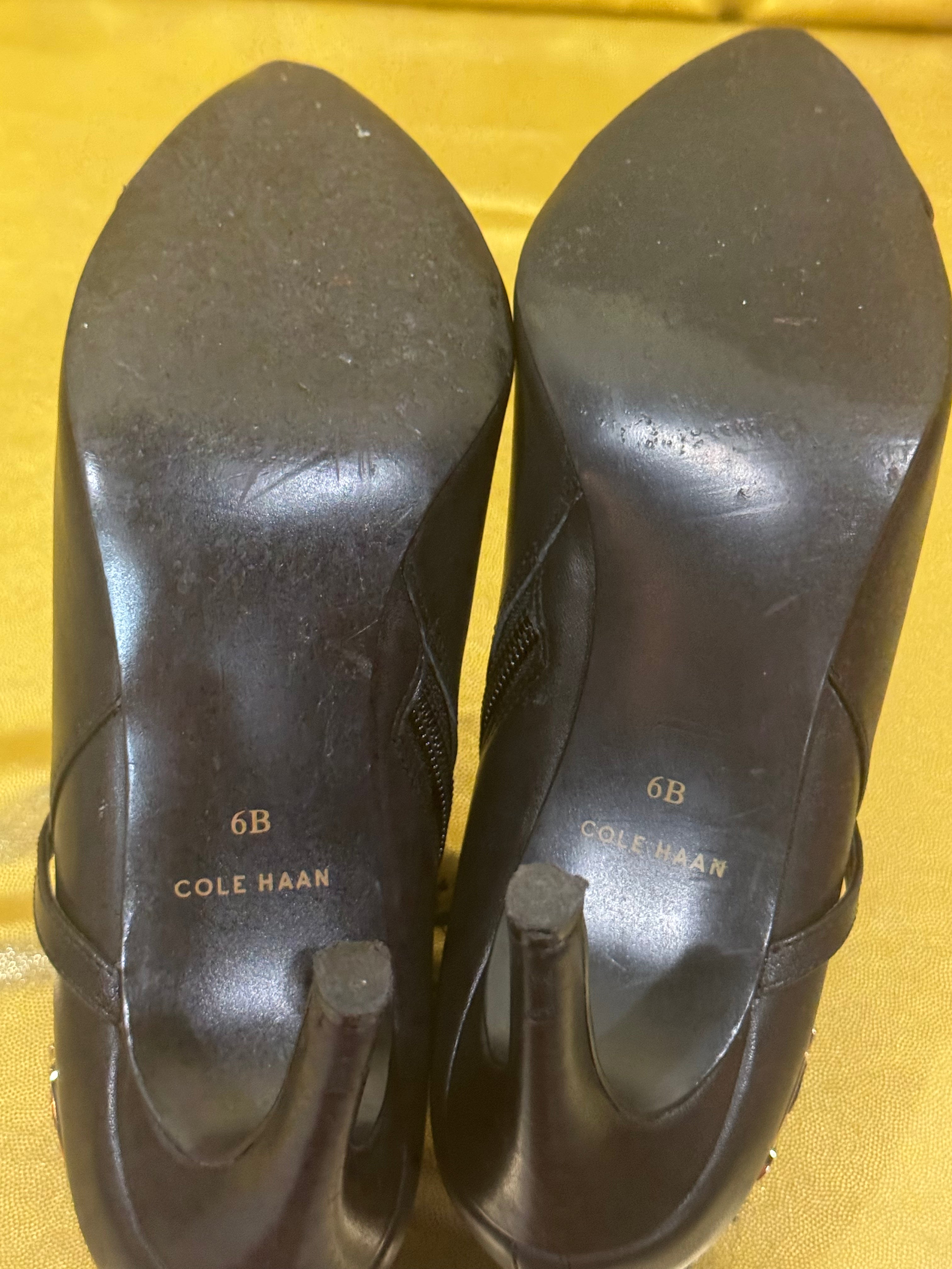 Cole Haan Yasmine Leather Shootie Ankle Boots Black Stiletto Heel Size 6B