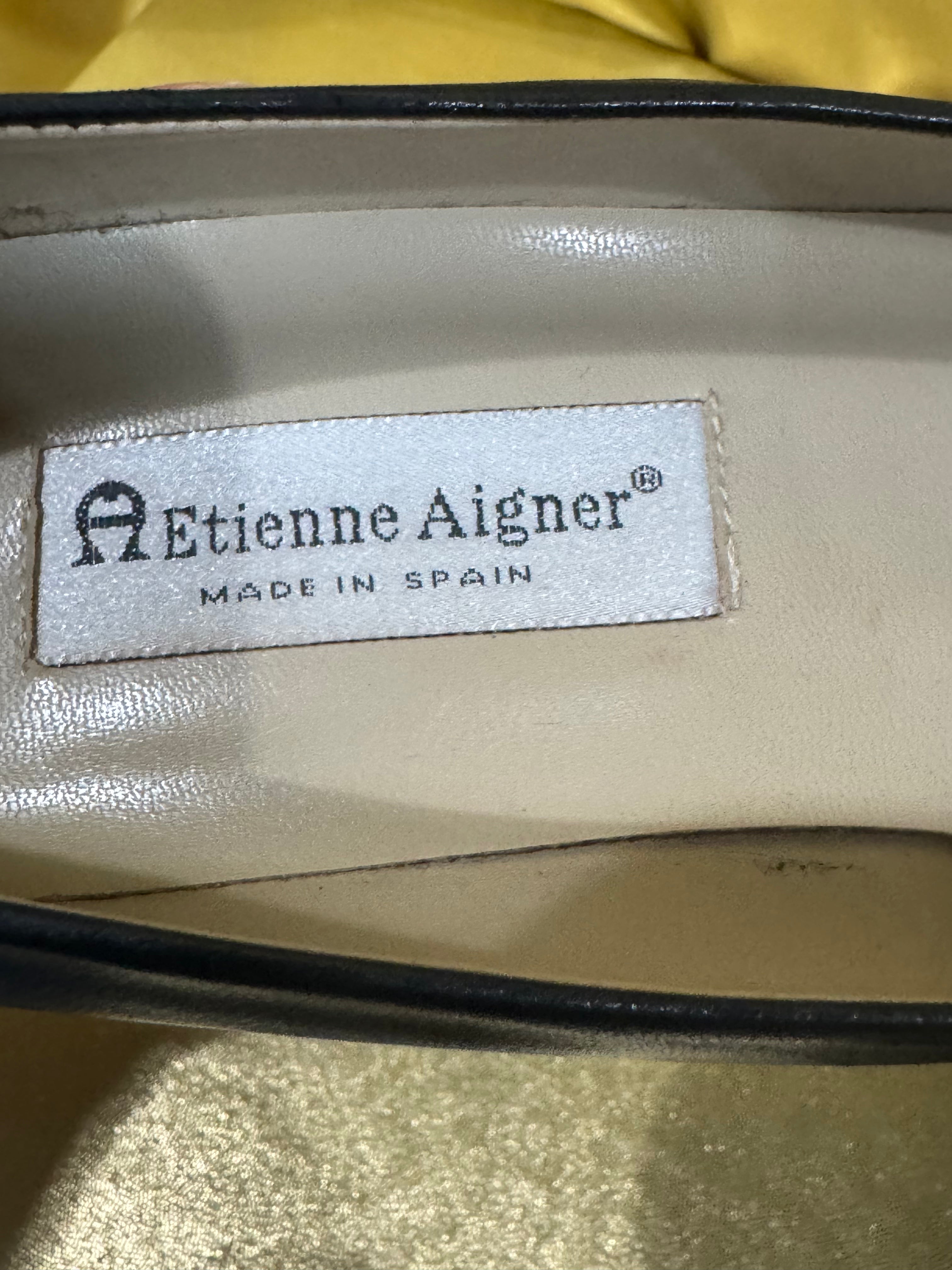Vintage Etienne Aigner Black Leather Patent Cap Toe Pumps - Size 11 M (Made in Spain)