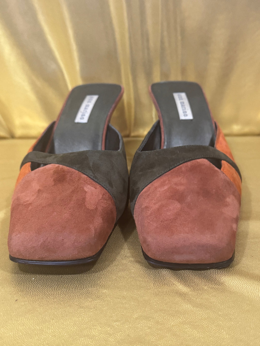 ✨ Ann Marino Vintage Two-Tone Suede Square Toe Kitten Heel Mules - Size 11M