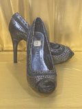 White House Black Market "Klum" Gray Croc Peep-Toe Platform Heels - Size 7M
