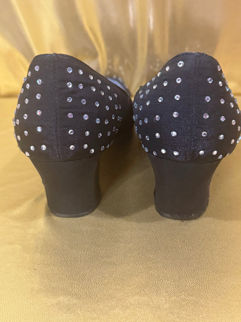 Wild Rose Black Satin Rhinestone Studded Block Heel Pumps Size 11