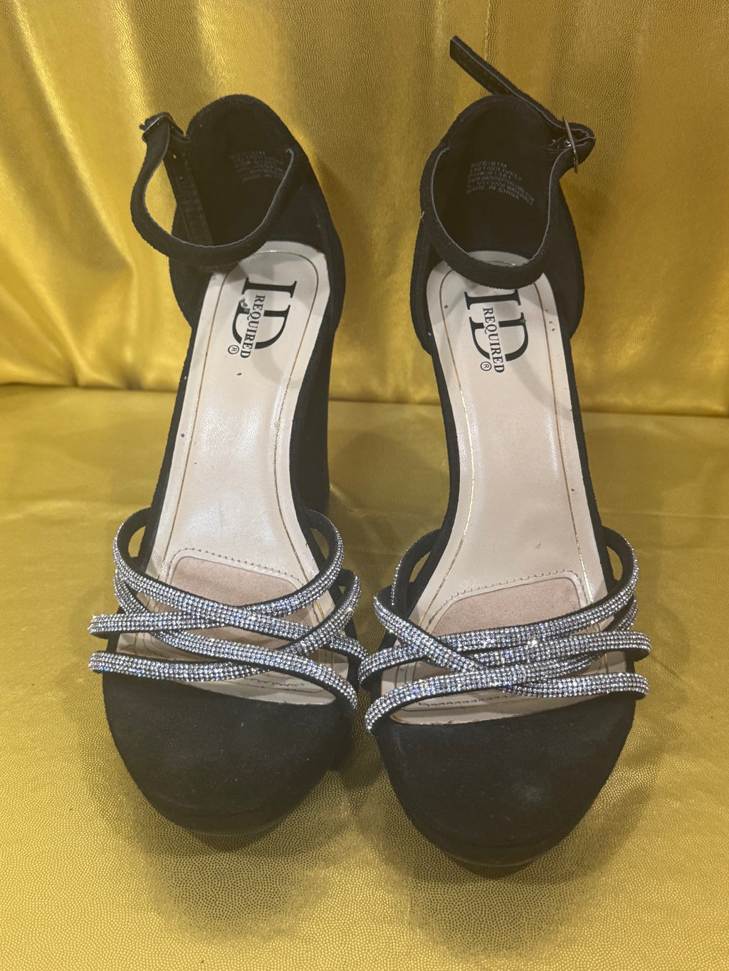 ✨ I.D. Required "Lively" Black Rhinestone Strappy Block Heels – Size 6.5