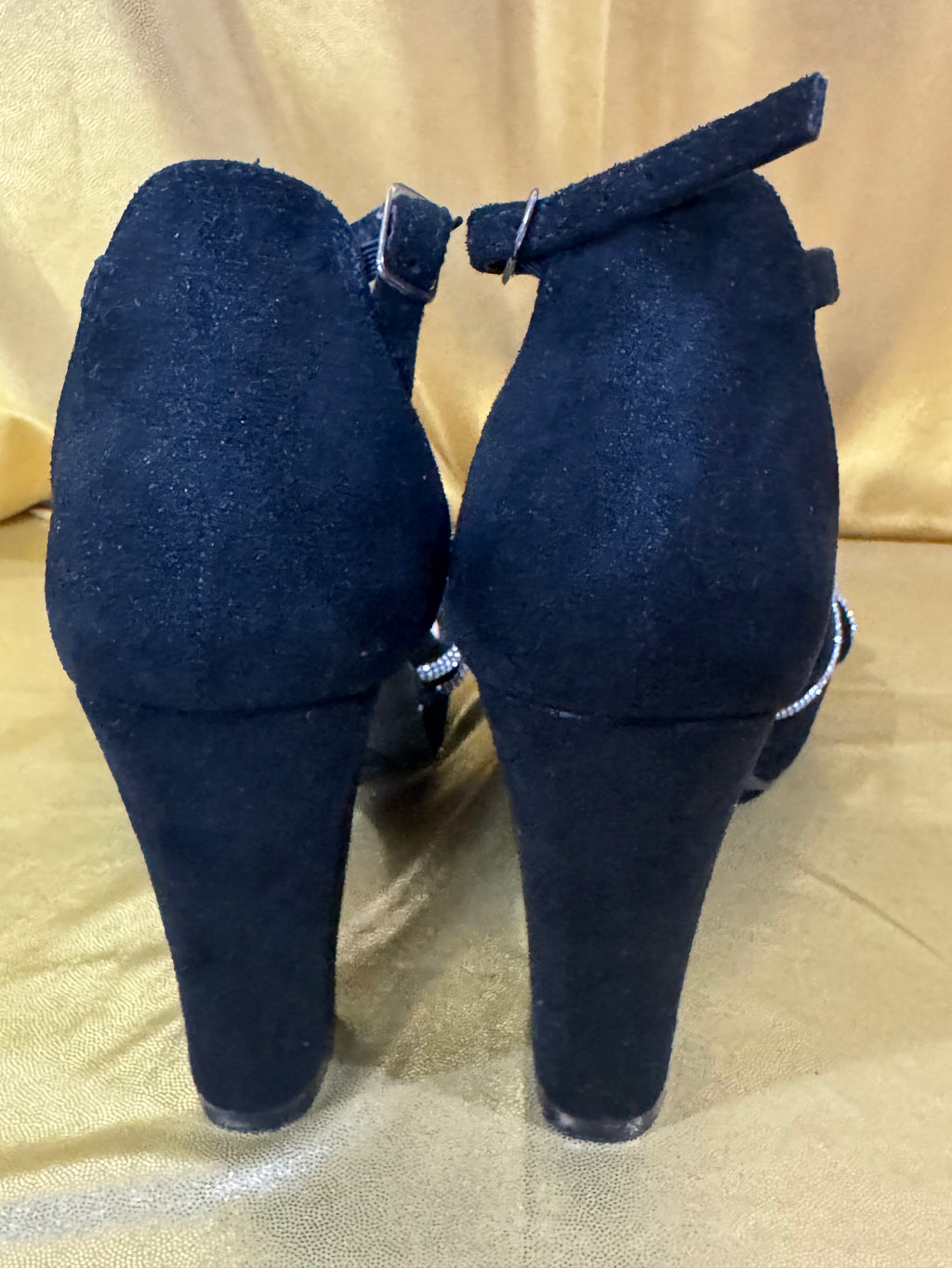 ✨ I.D. Required "Lively" Black Rhinestone Strappy Block Heels – Size 6.5