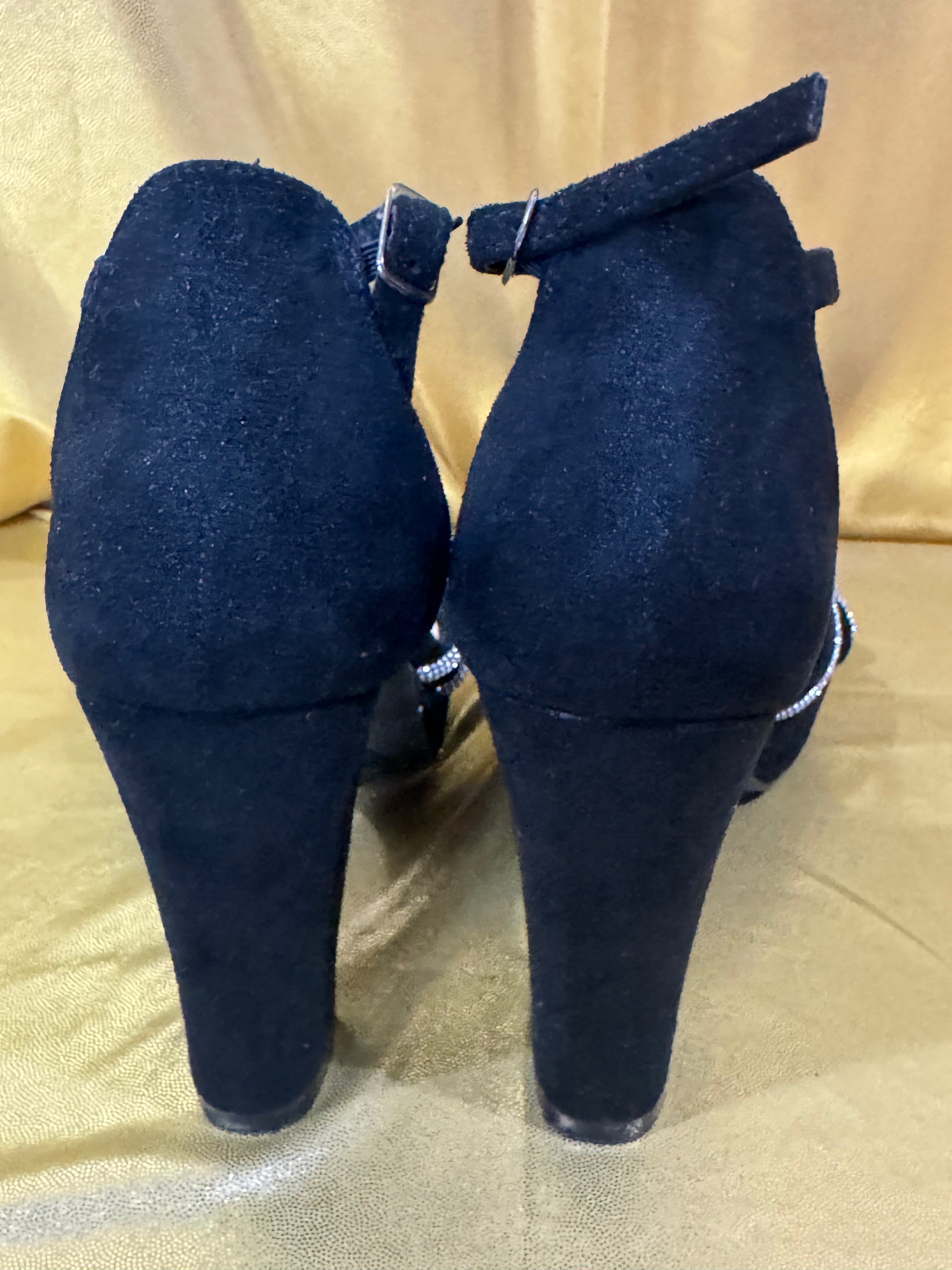 ✨ I.D. Required "Lively" Black Rhinestone Strappy Block Heels – Size 6.5