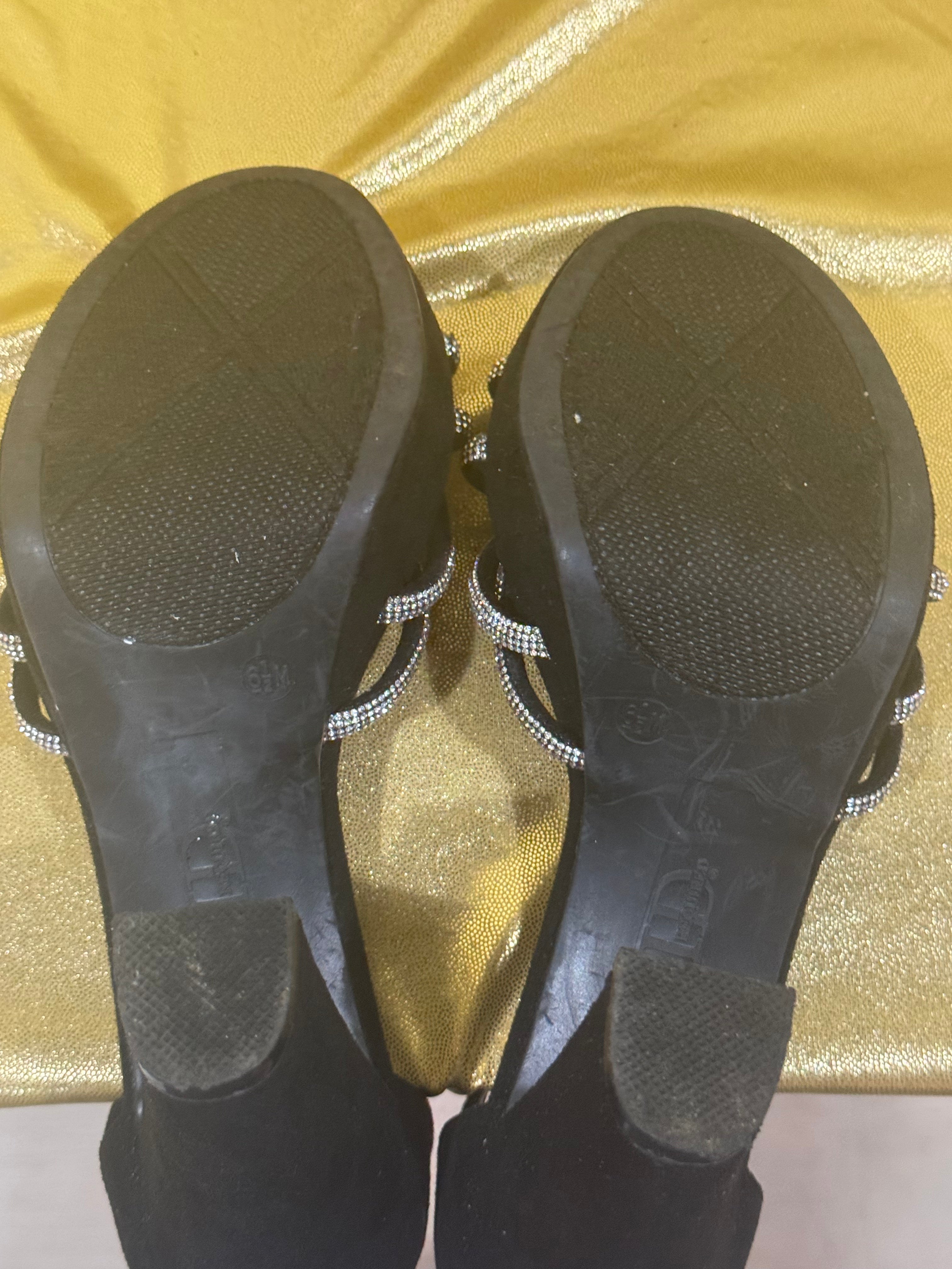 ✨ I.D. Required "Lively" Black Rhinestone Strappy Block Heels – Size 6.5