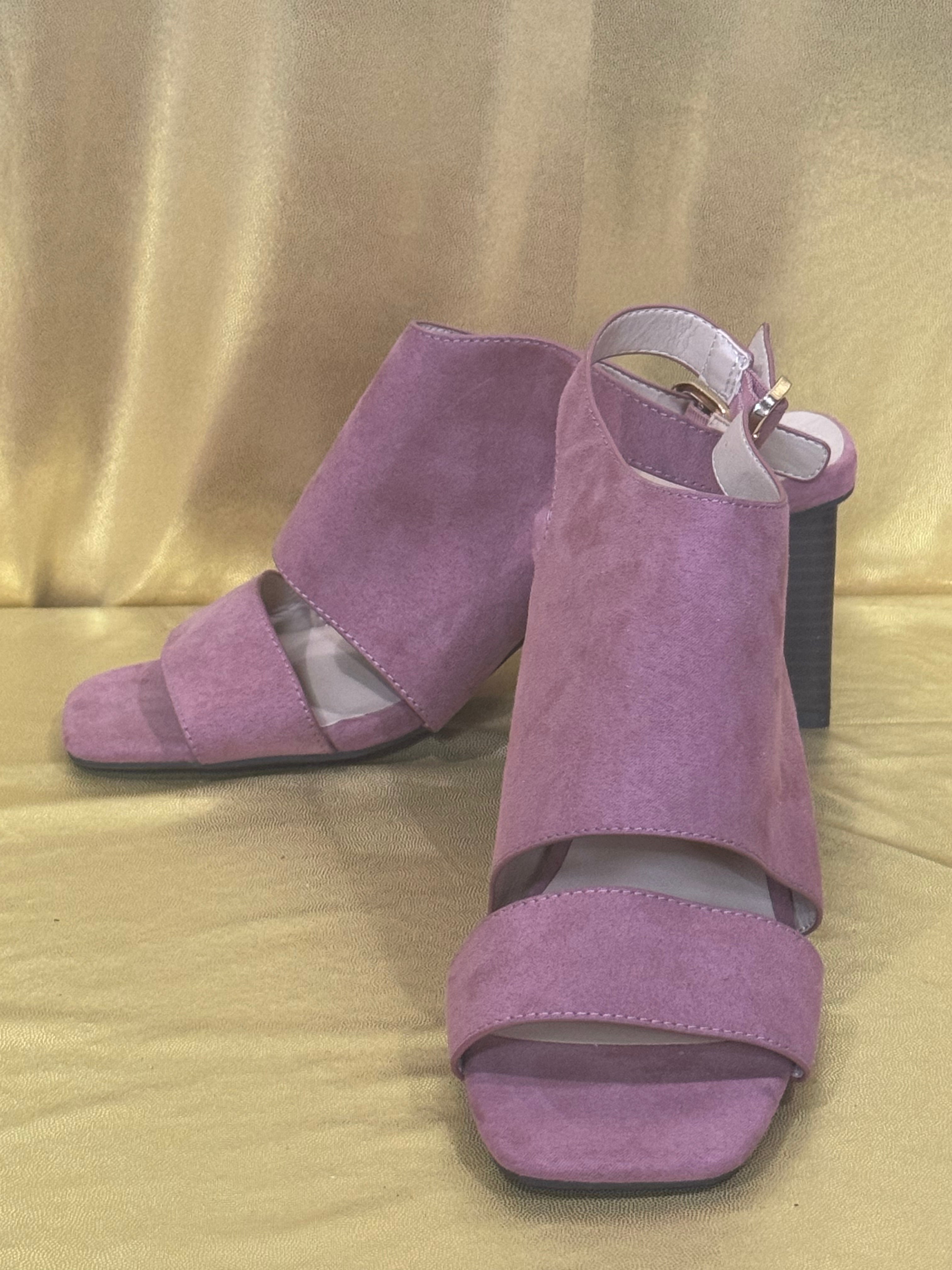 Cato Comfort Mauve Pink Suede Slingback Block Heel Sandals, Size 7