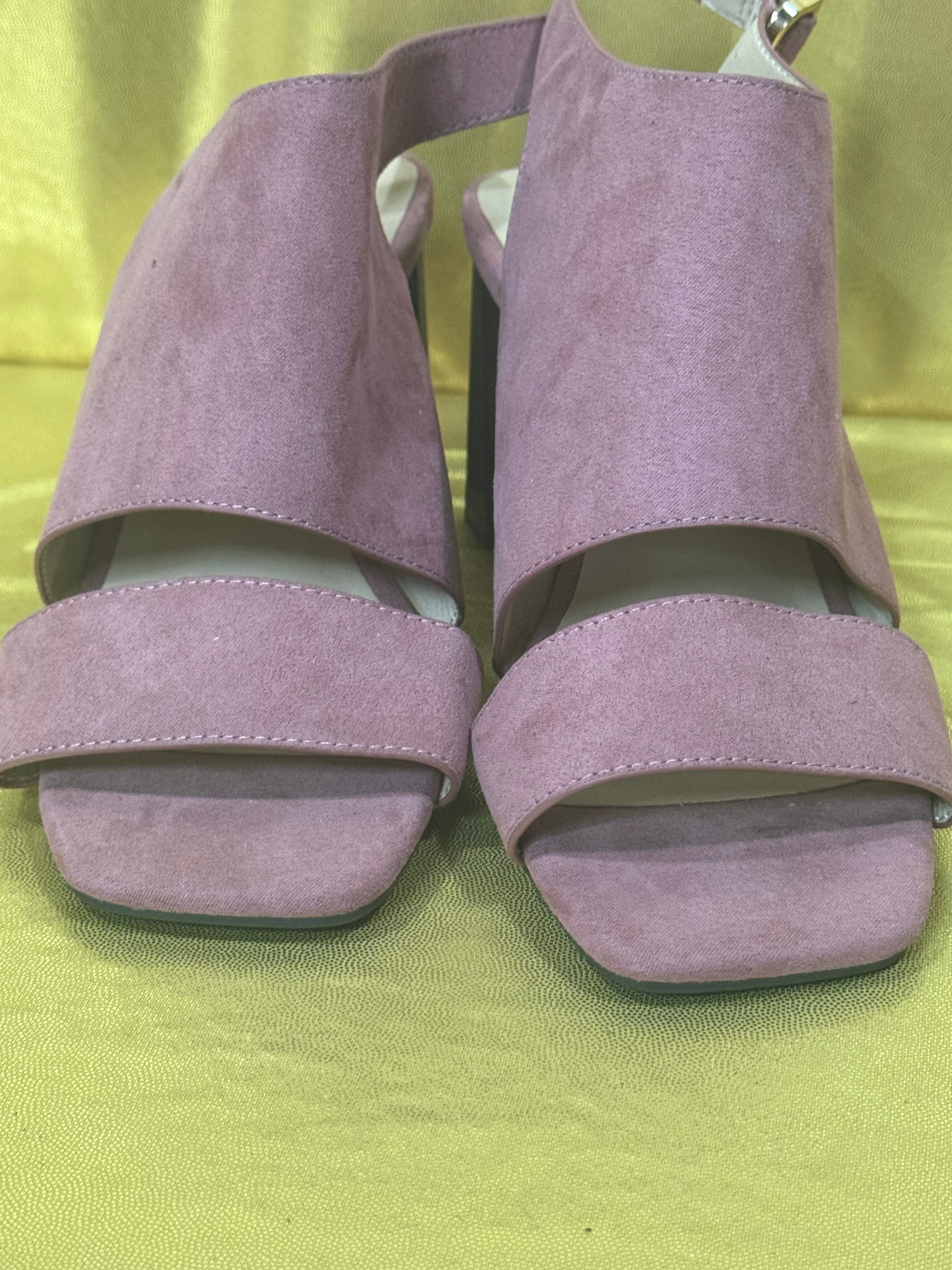 Cato Comfort Mauve Pink Suede Slingback Block Heel Sandals, Size 7