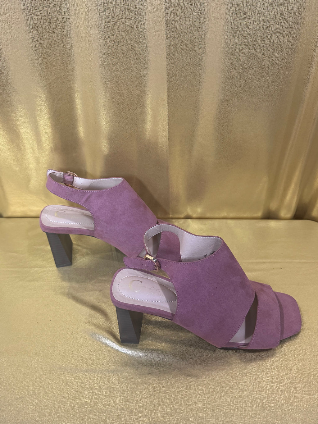 Cato Comfort Mauve Pink Suede Slingback Block Heel Sandals, Size 7