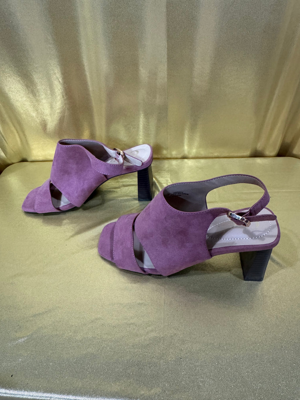 Cato Comfort Mauve Pink Suede Slingback Block Heel Sandals, Size 7