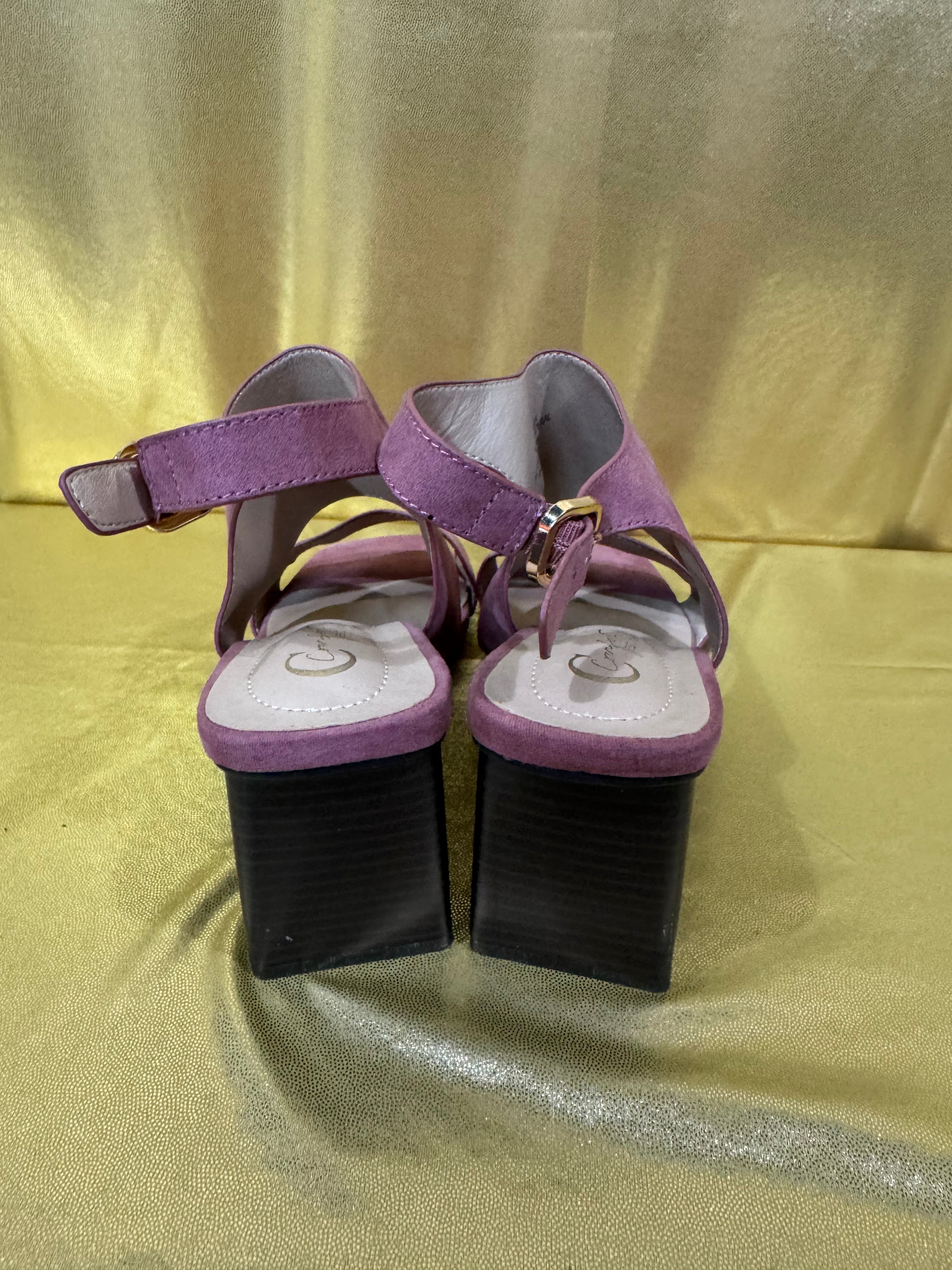Cato Comfort Mauve Pink Suede Slingback Block Heel Sandals, Size 7