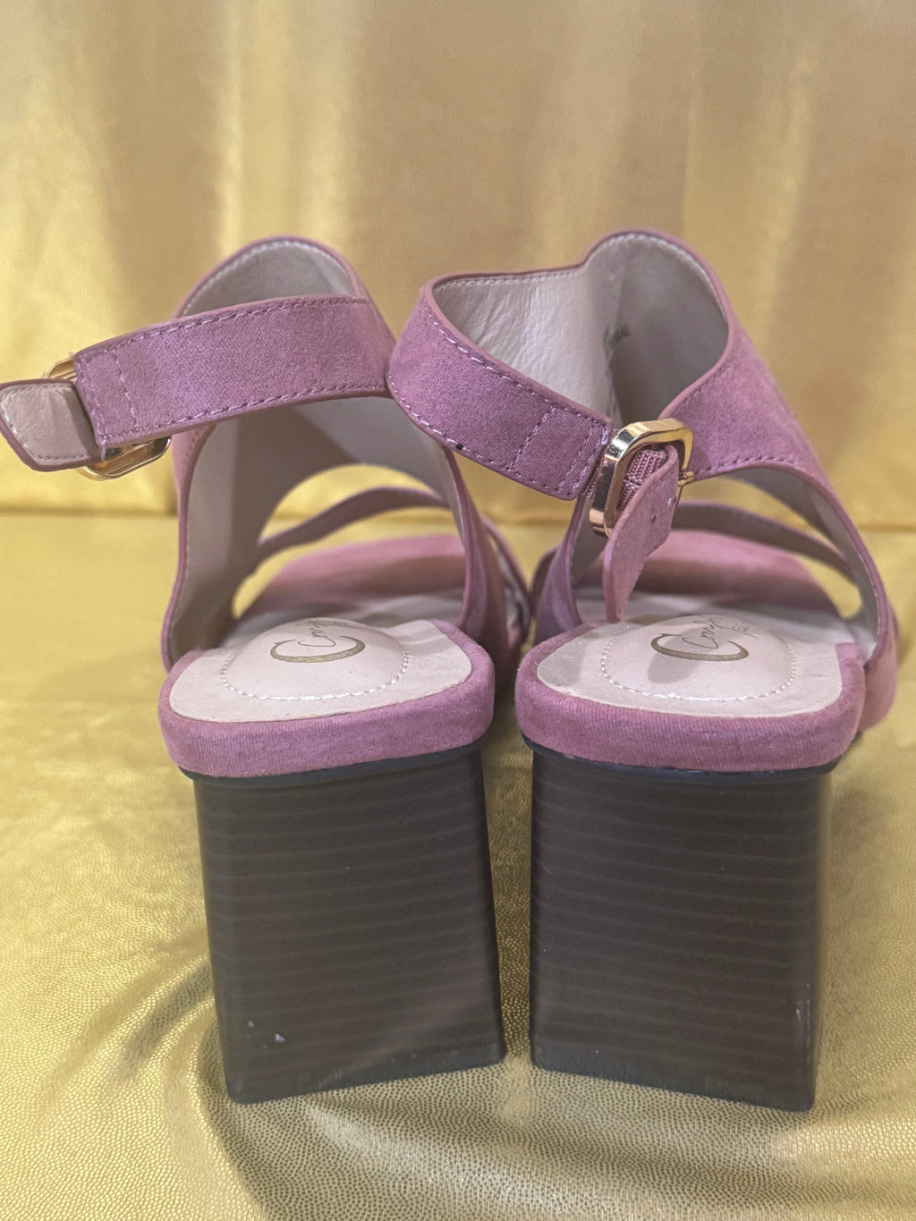 Cato Comfort Mauve Pink Suede Slingback Block Heel Sandals, Size 7
