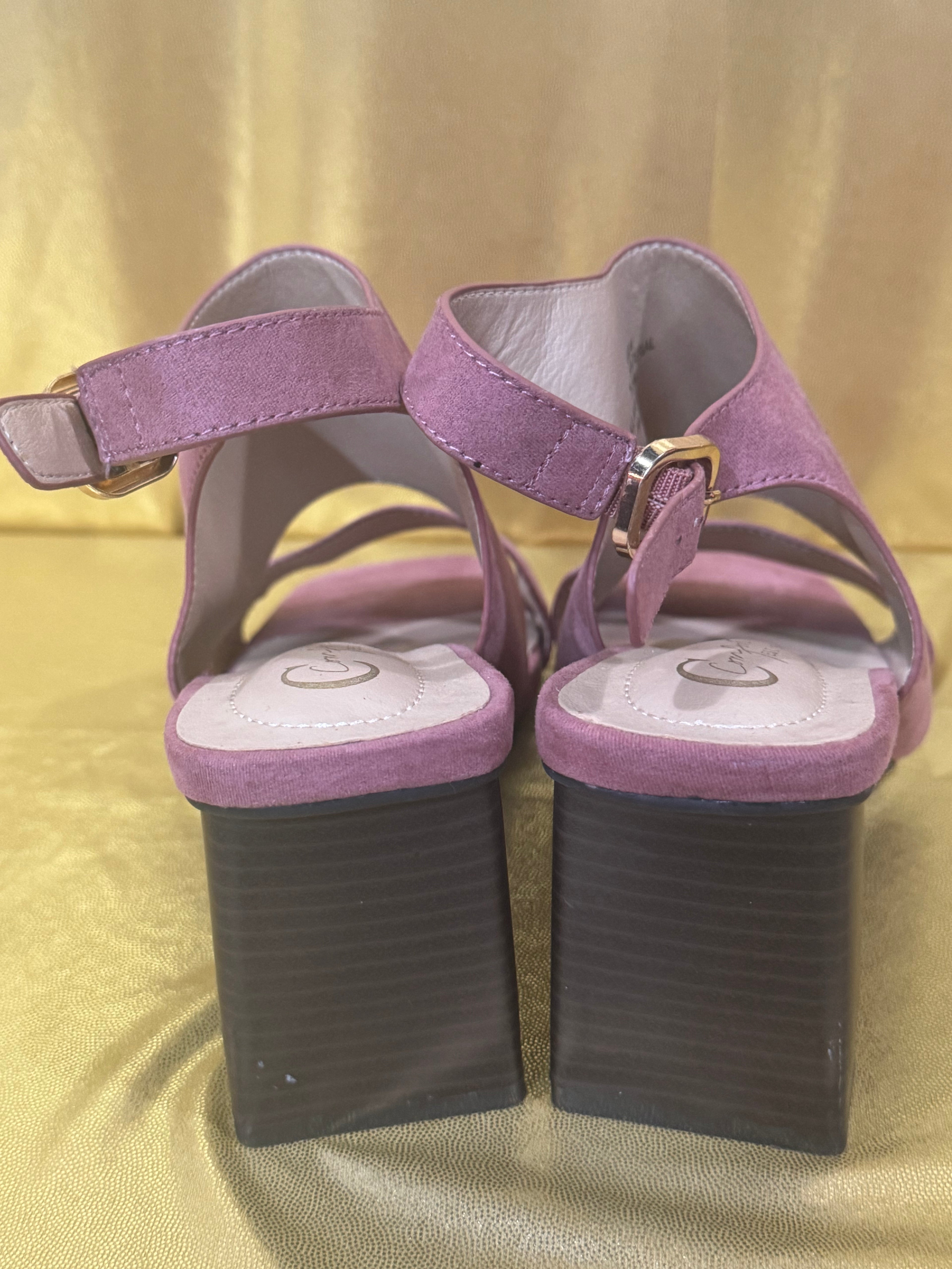 Cato Comfort Mauve Pink Suede Slingback Block Heel Sandals, Size 7
