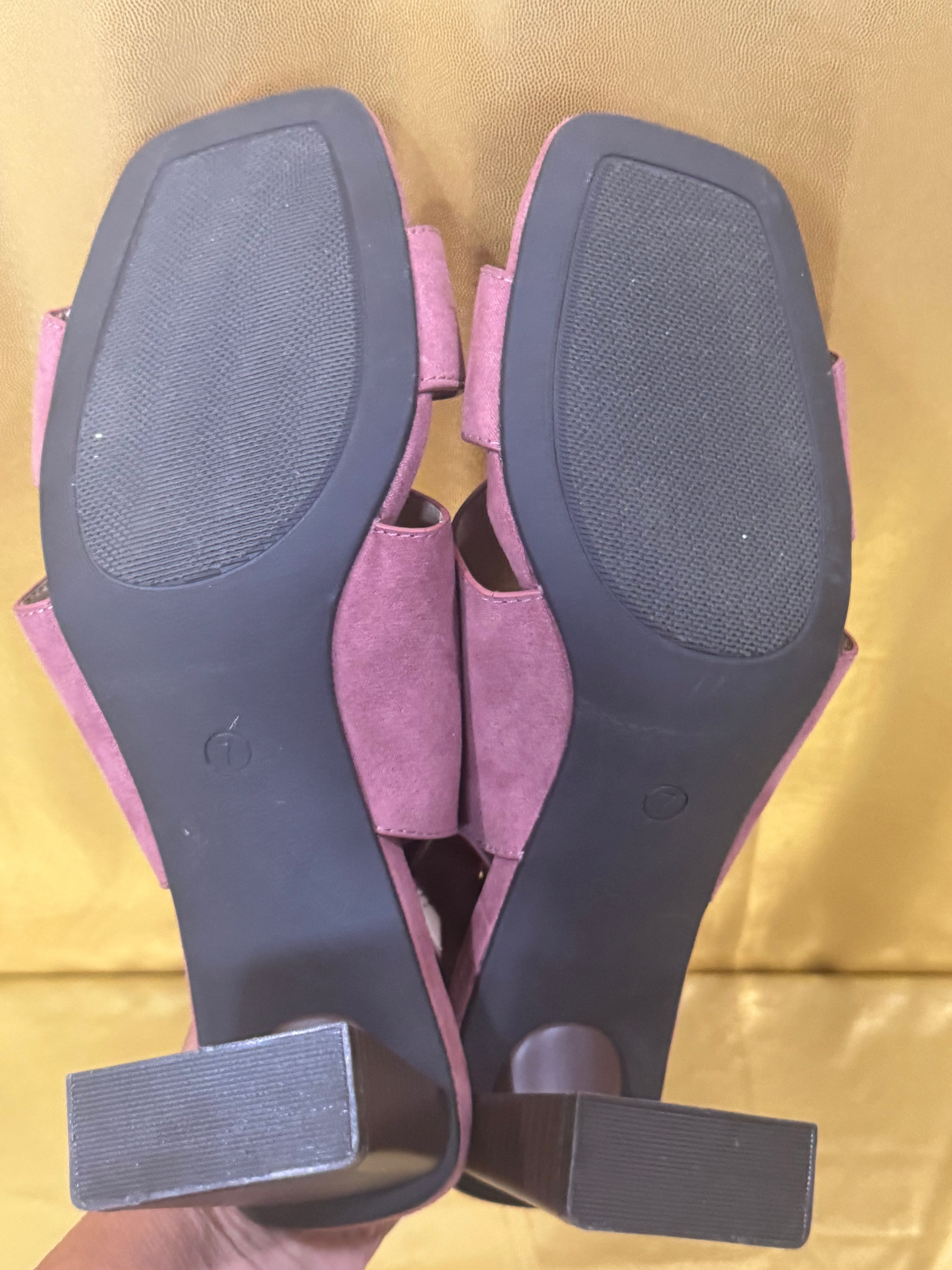 Cato Comfort Mauve Pink Suede Slingback Block Heel Sandals, Size 7