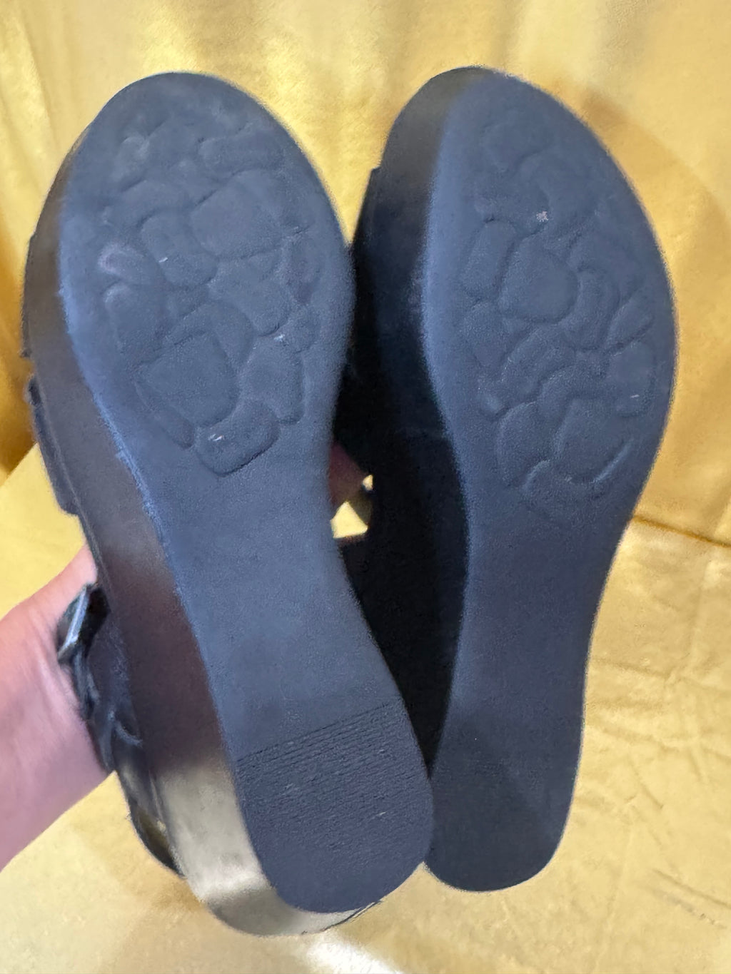 Kork-Ease Ava 2.0 Black Leather Platform Wedge Sandals - Size 6