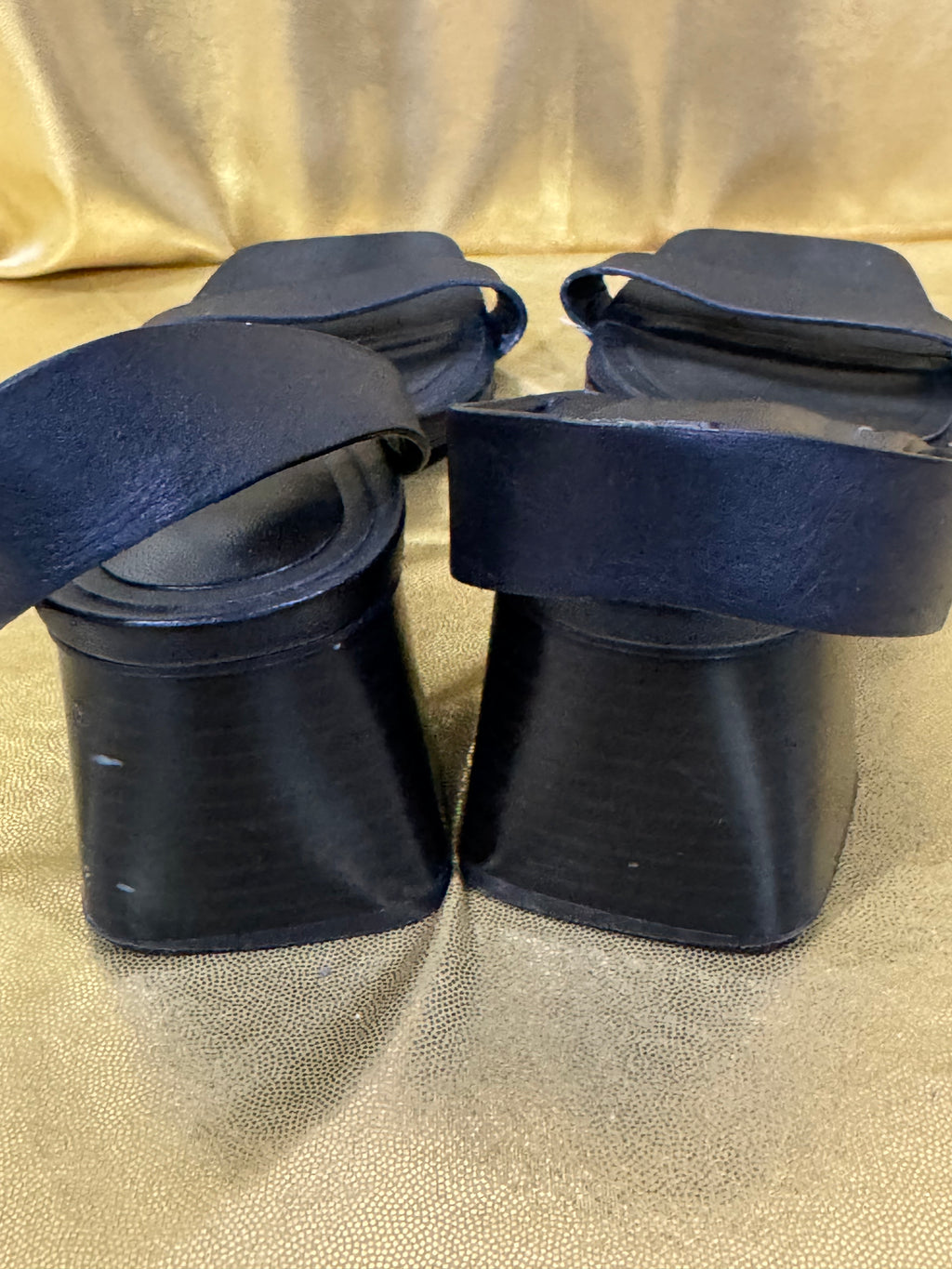 Zara Black Square-Toe Block-Heel Sandals – Size 40