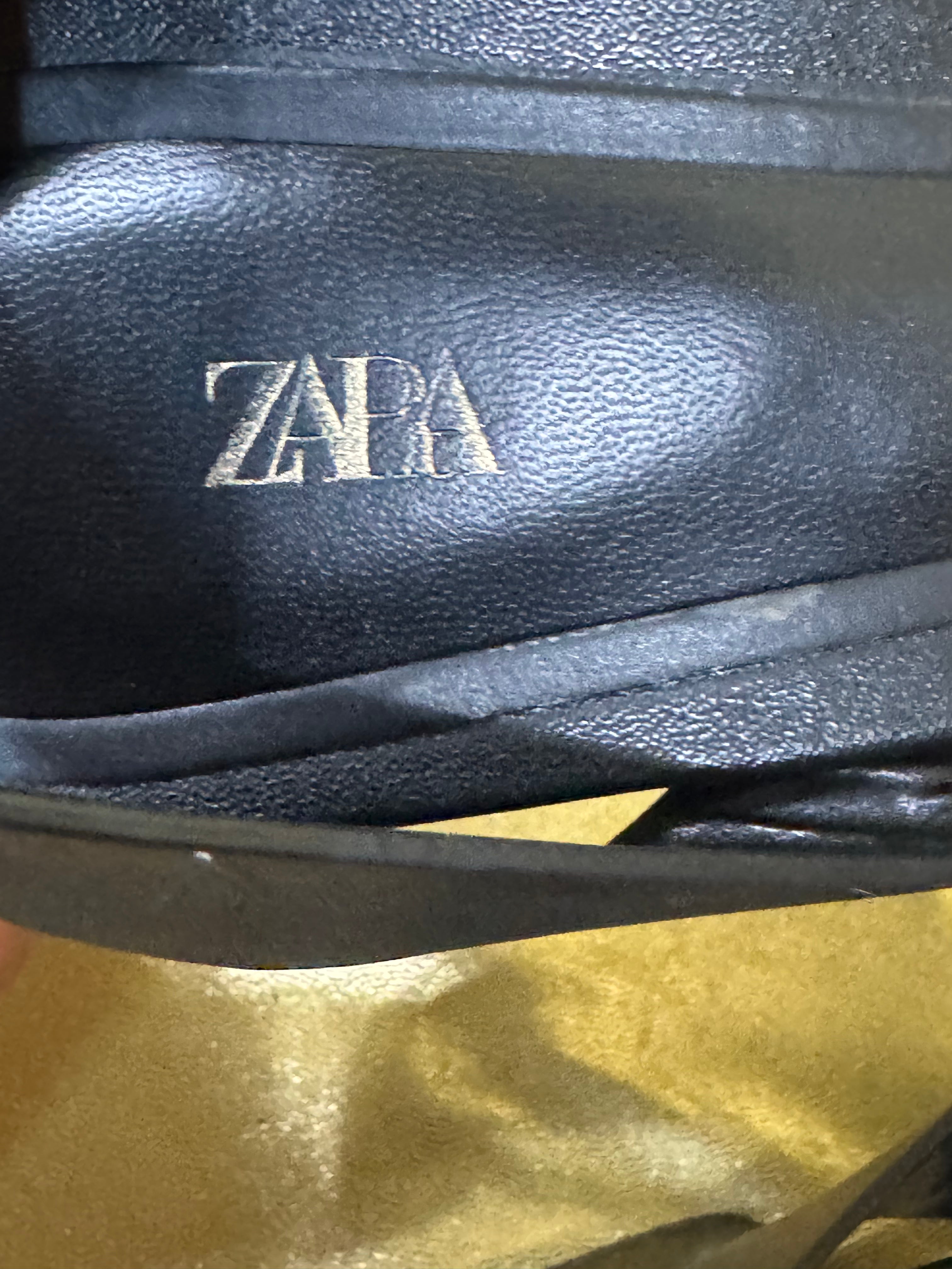 Zara Black Square-Toe Block-Heel Sandals – Size 40