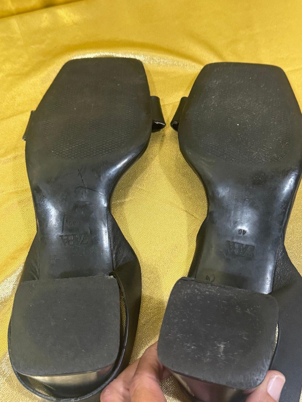 Zara Black Square-Toe Block-Heel Sandals – Size 40