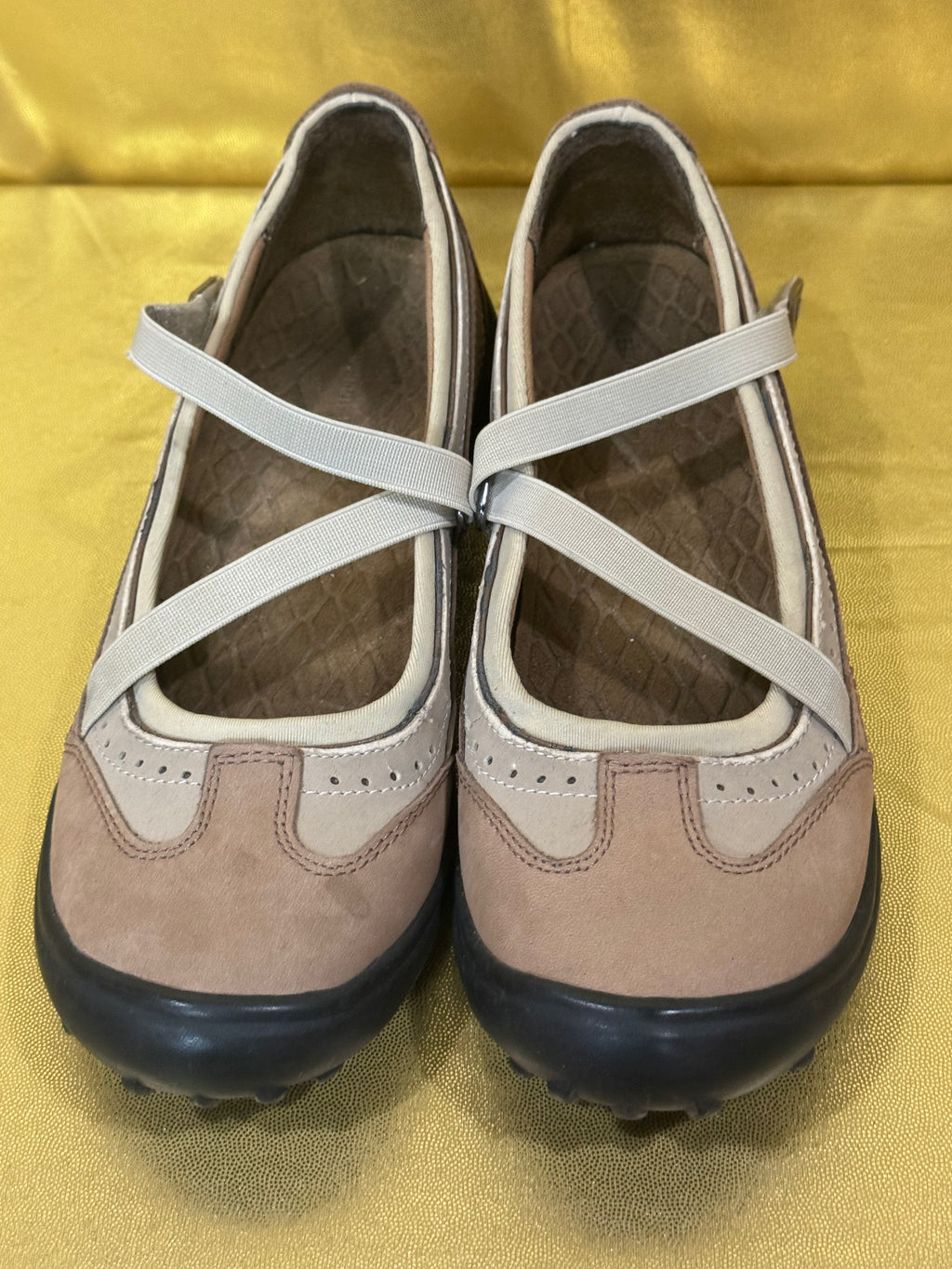 Lands' End Suede & Canvas Mary Jane Flats - Beige & Cream - Women's Size 7