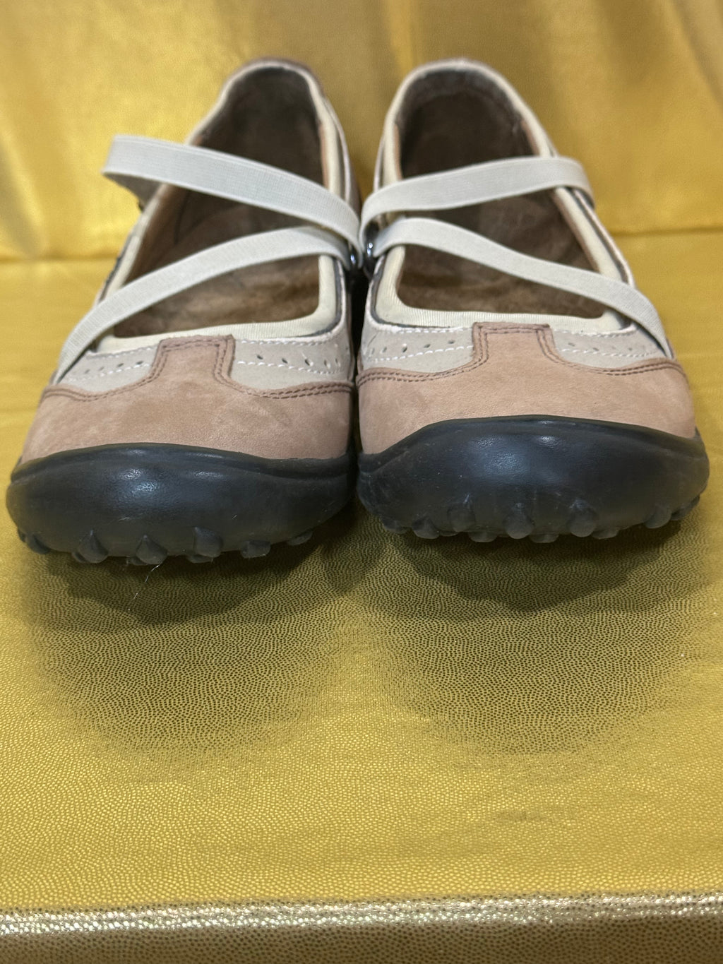 Lands' End Suede & Canvas Mary Jane Flats - Beige & Cream - Women's Size 7