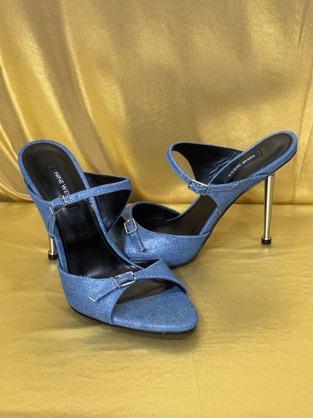 Nine West Reida Blue Denim Stiletto Sandals - Size 8.5