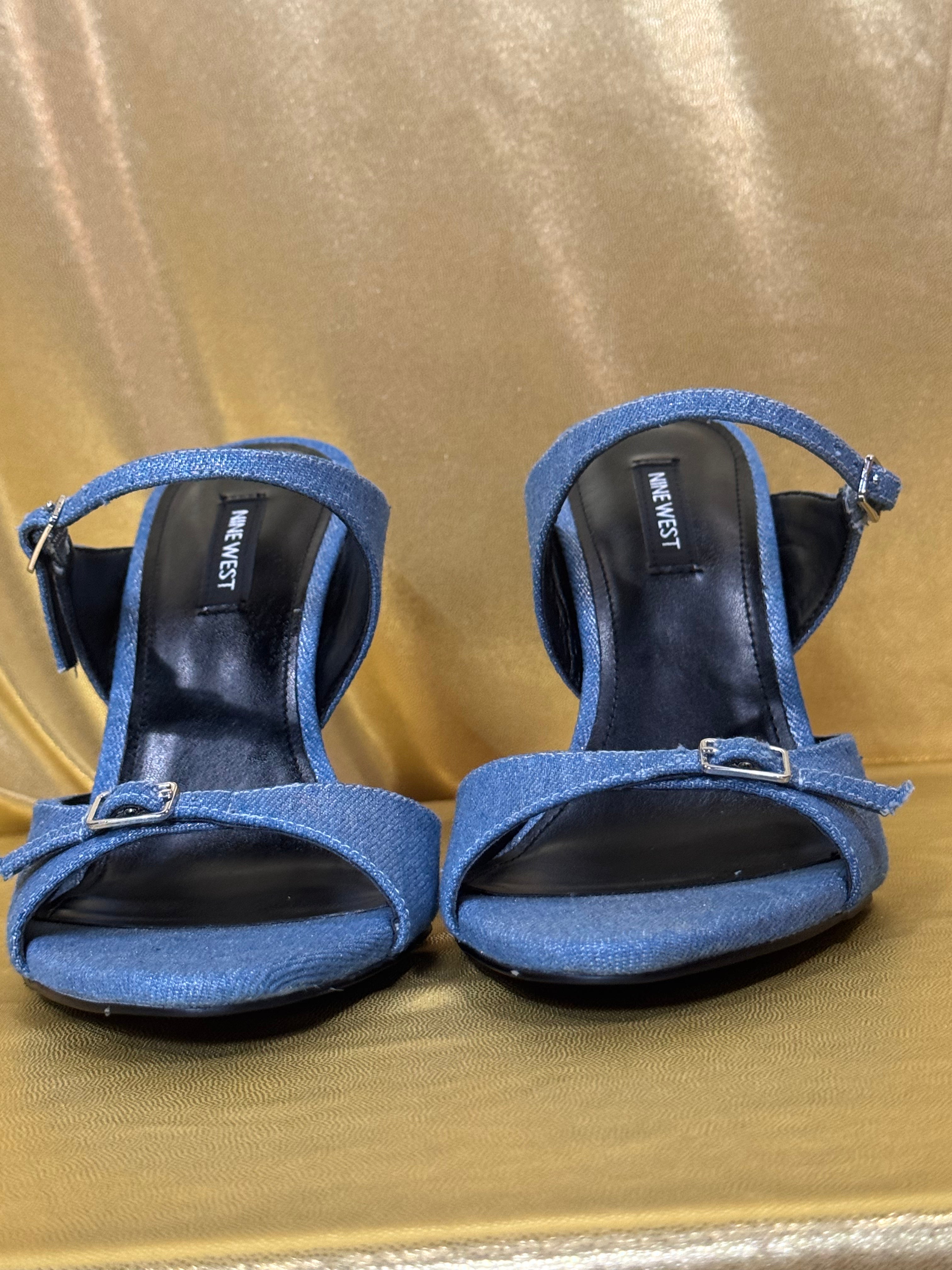 Nine West Reida Blue Denim Stiletto Sandals - Size 8.5