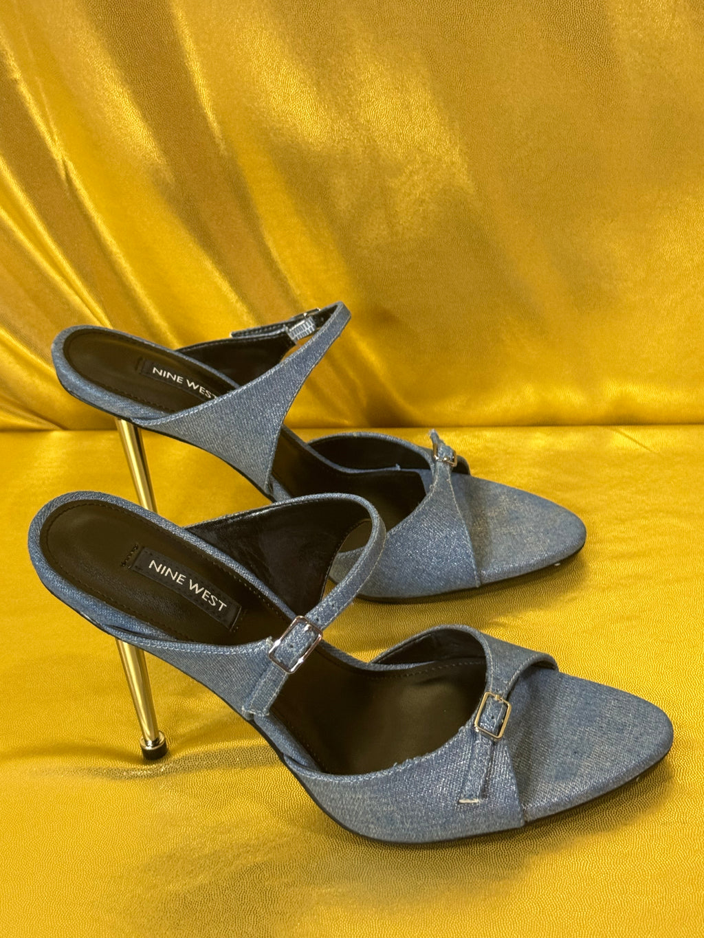 Nine West Reida Blue Denim Stiletto Sandals - Size 8.5
