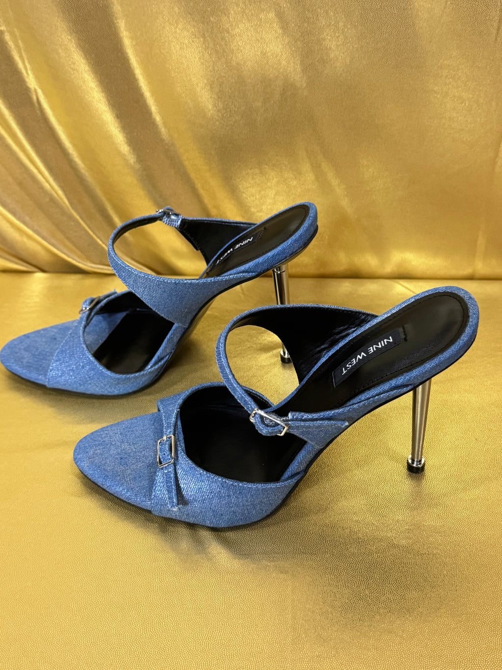 Nine West Reida Blue Denim Stiletto Sandals - Size 8.5