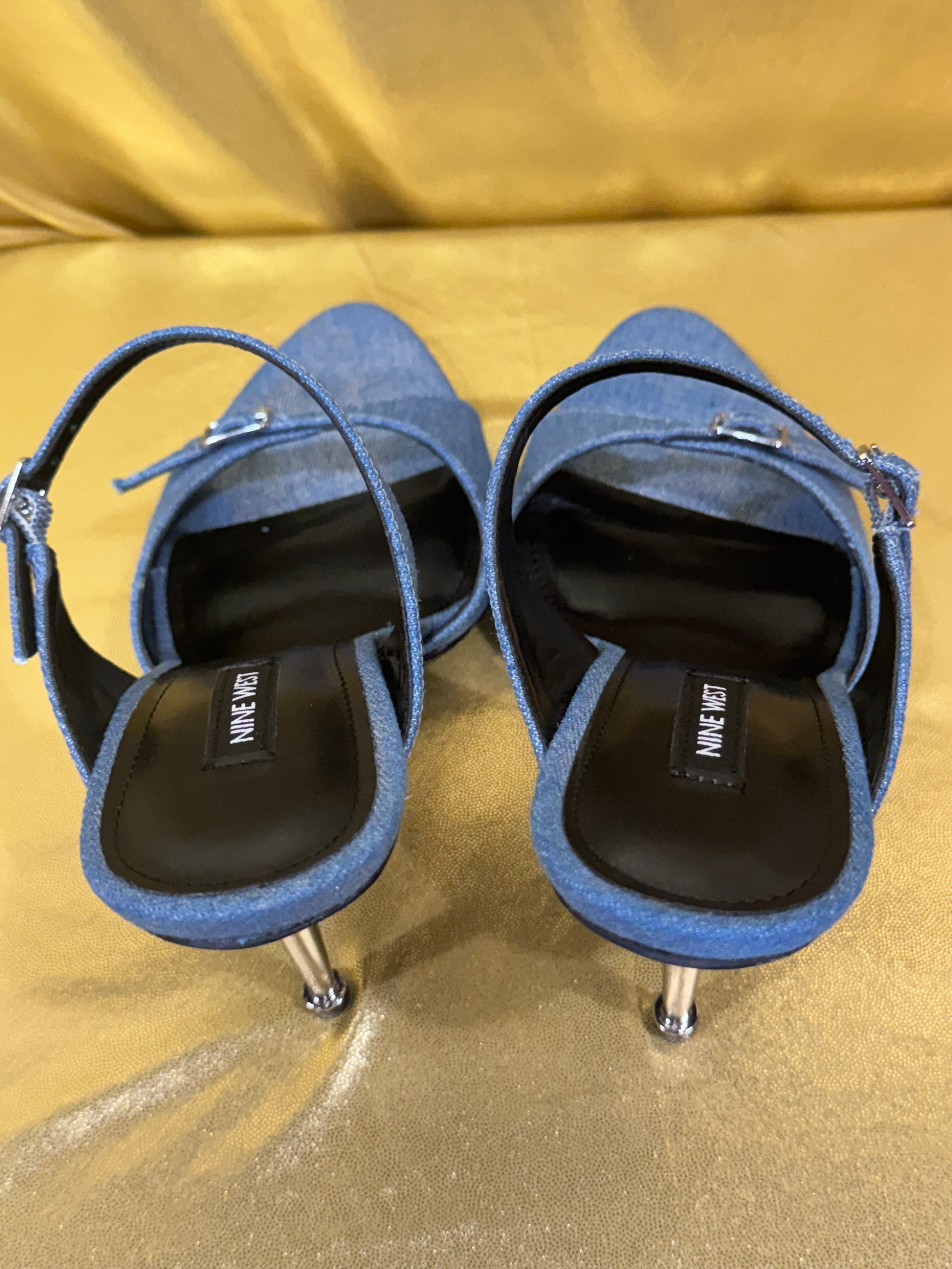 Nine West Reida Blue Denim Stiletto Sandals - Size 8.5