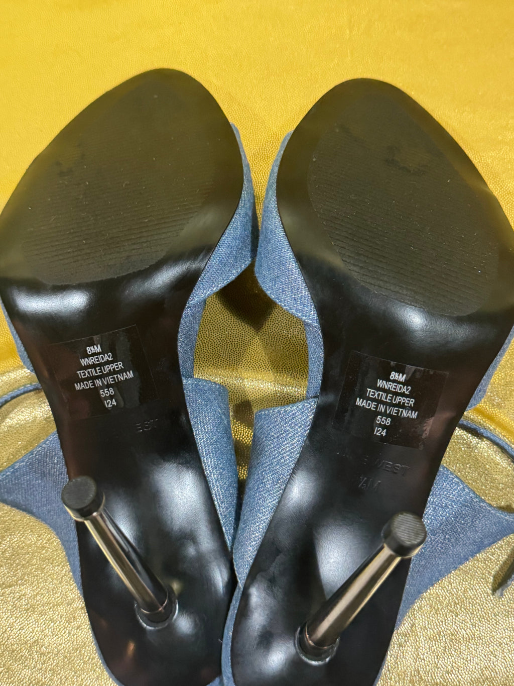 Nine West Reida Blue Denim Stiletto Sandals - Size 8.5
