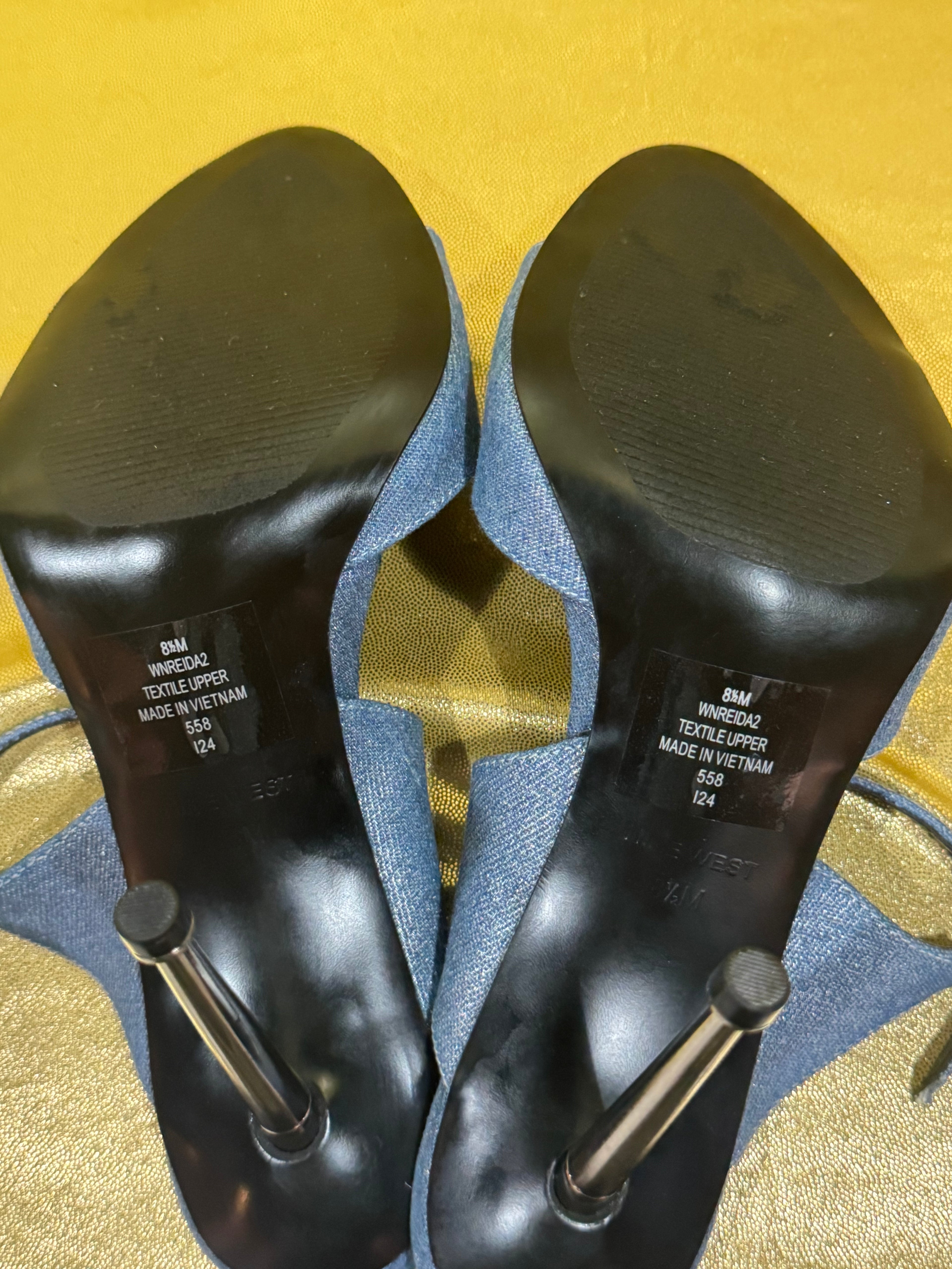 Nine West Reida Blue Denim Stiletto Sandals - Size 8.5