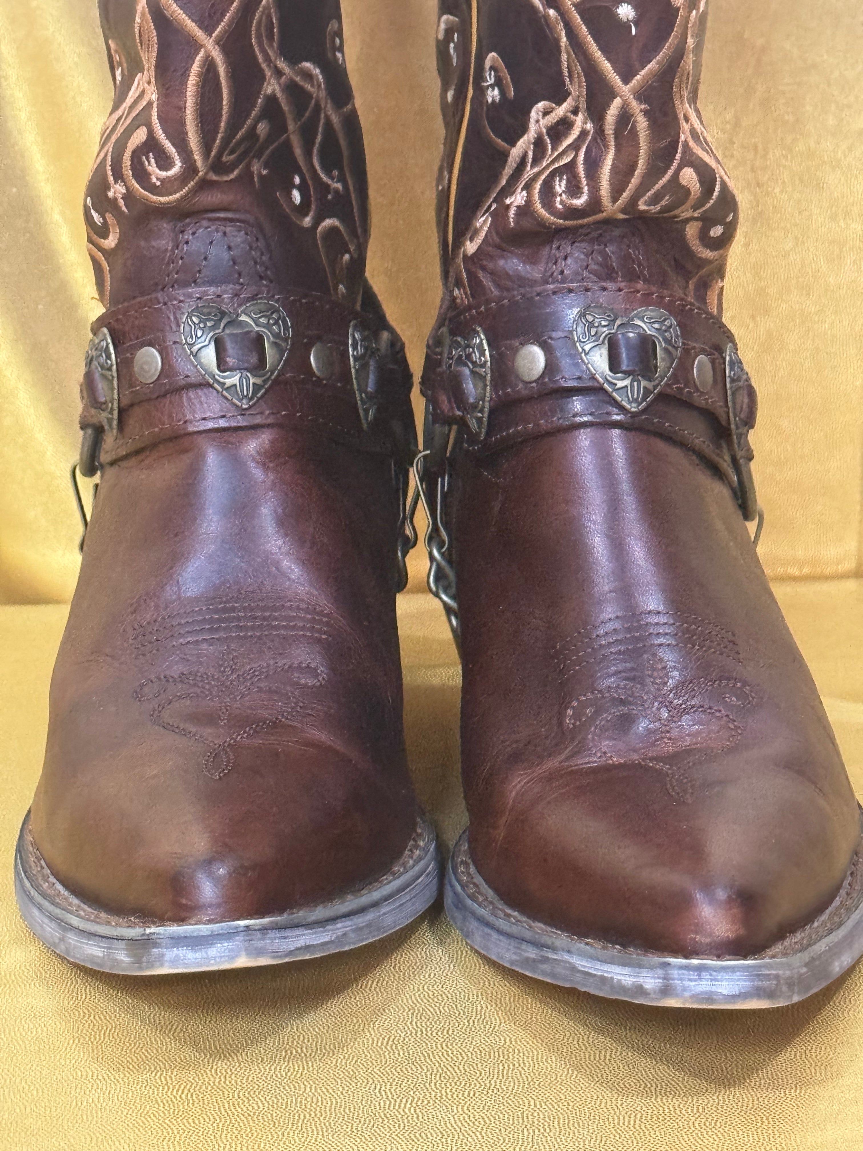 Durango Crush Heartbreaker Brown Leather Cowgirl Boots – Size 7.5