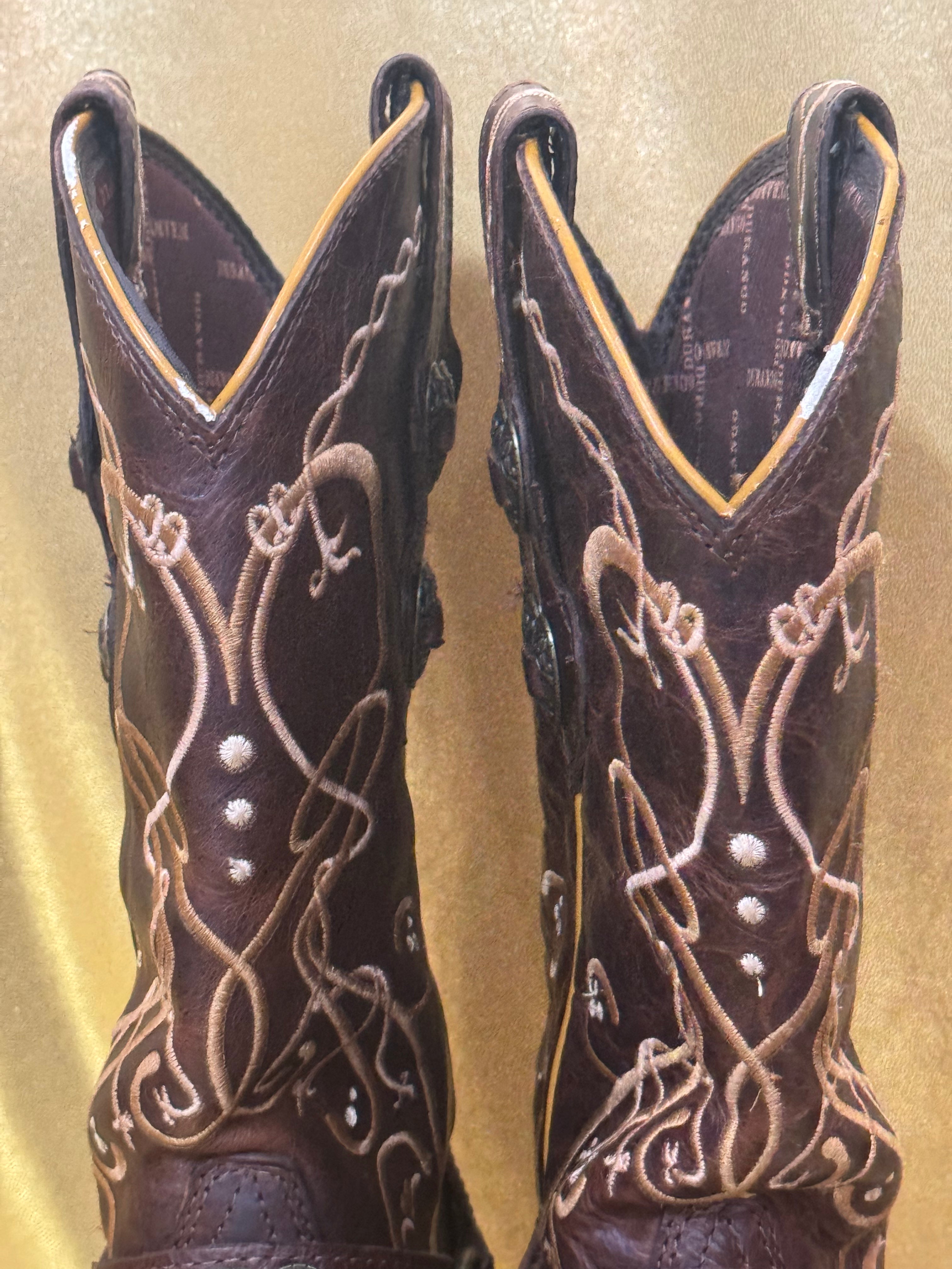 Durango Crush Heartbreaker Brown Leather Cowgirl Boots – Size 7.5