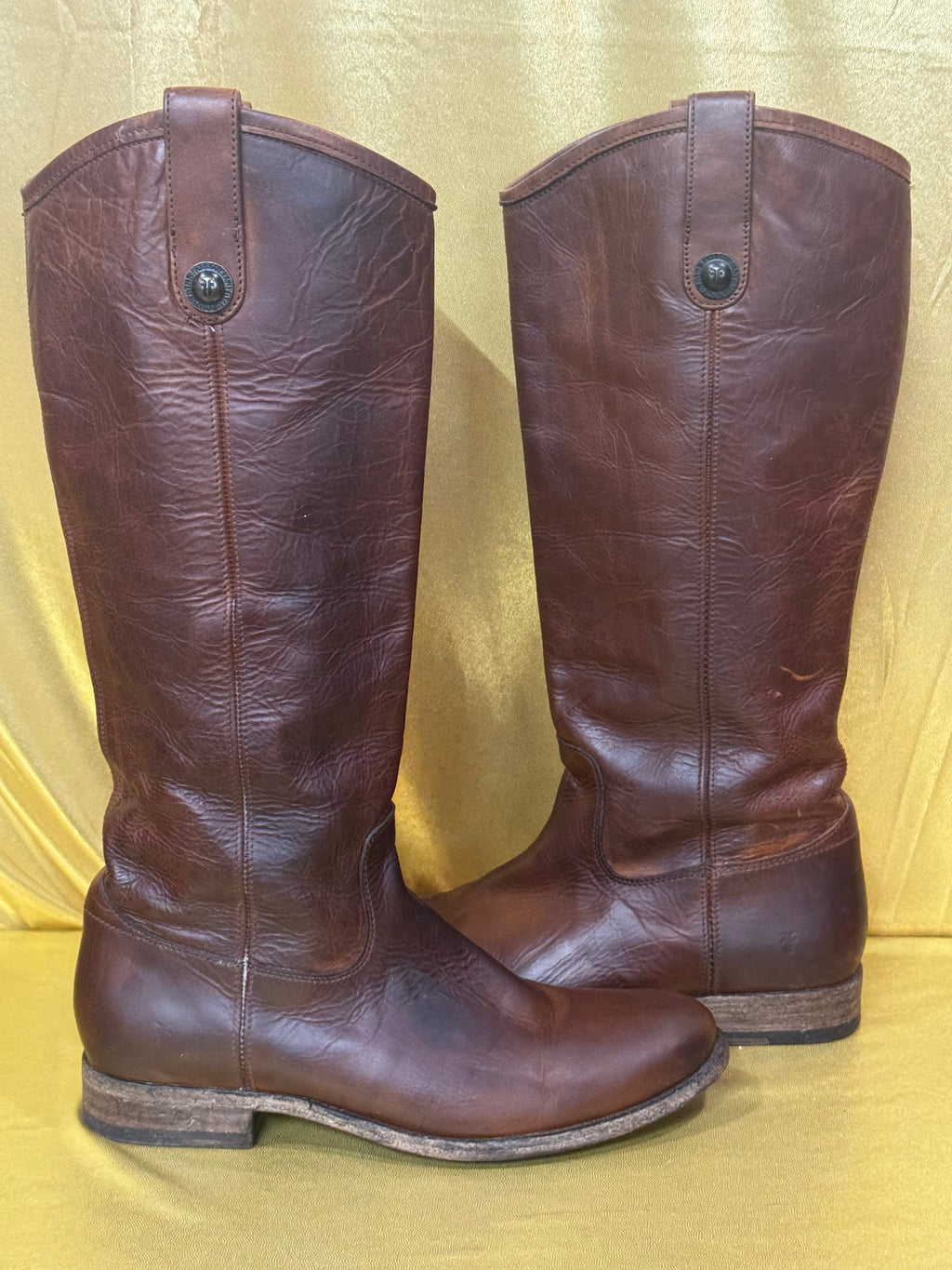 Frye Melissa Button Tall Leather Riding Boots - Cognac Brown, Size 8