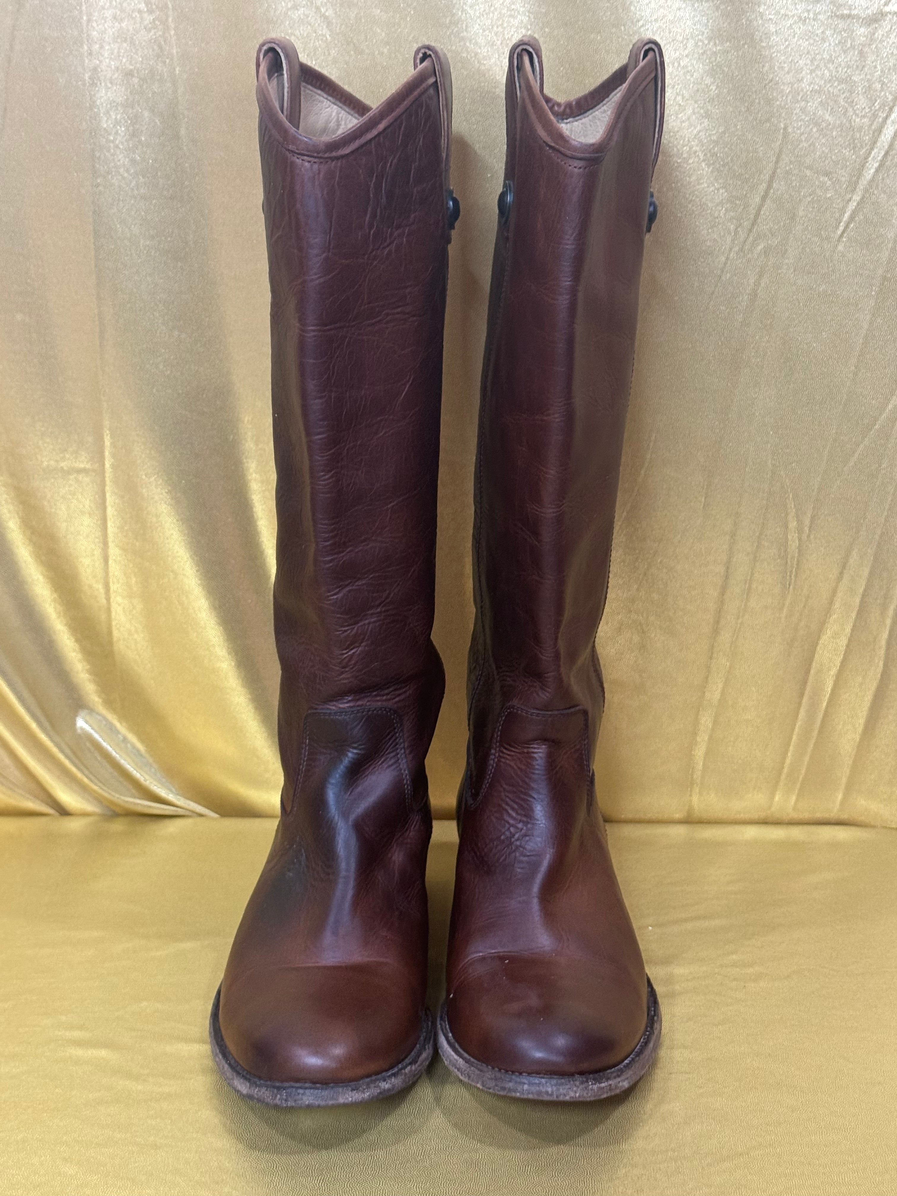 Frye Melissa Button Tall Leather Riding Boots - Cognac Brown, Size 8