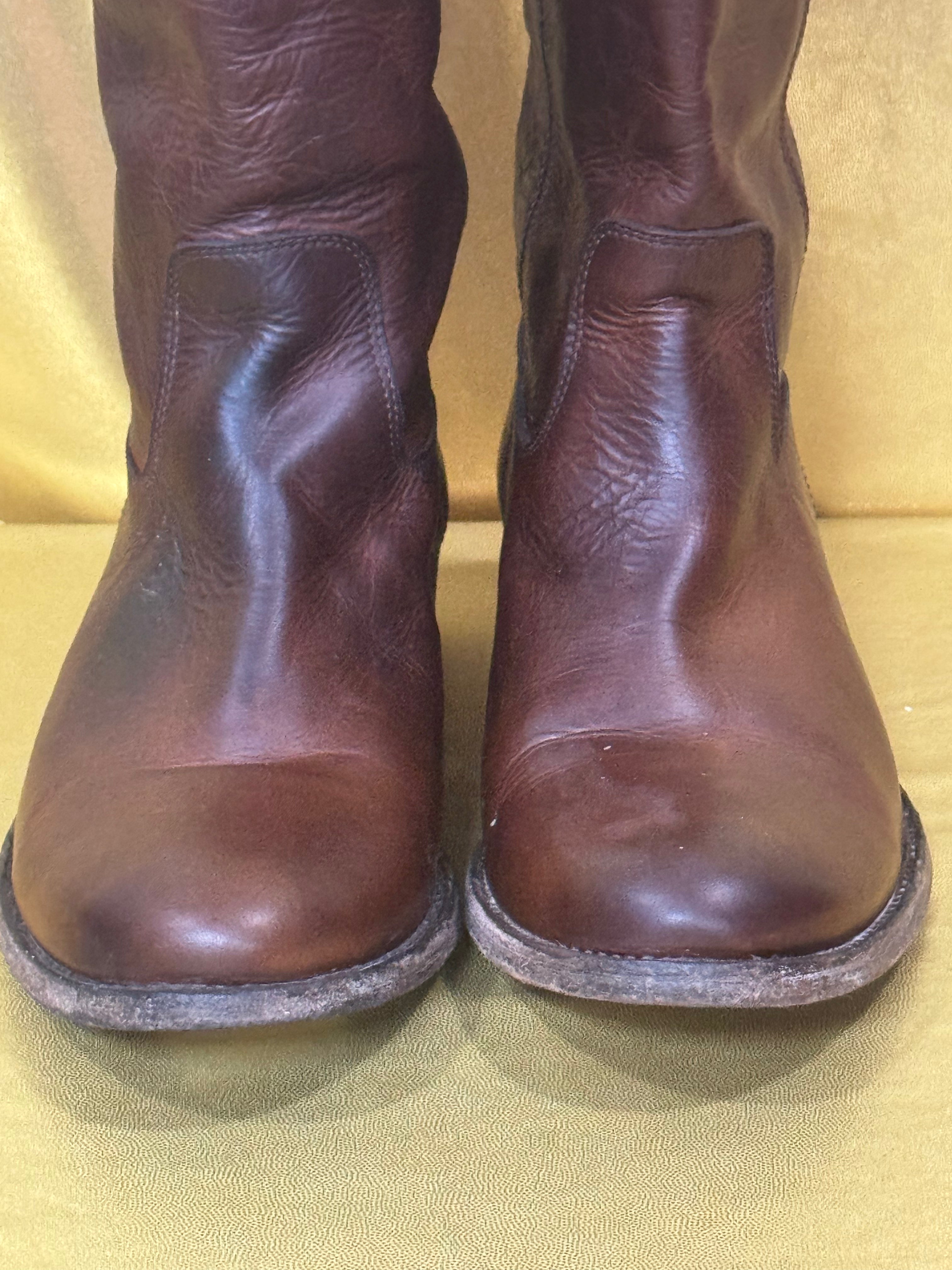 Frye Melissa Button Tall Leather Riding Boots - Cognac Brown, Size 8