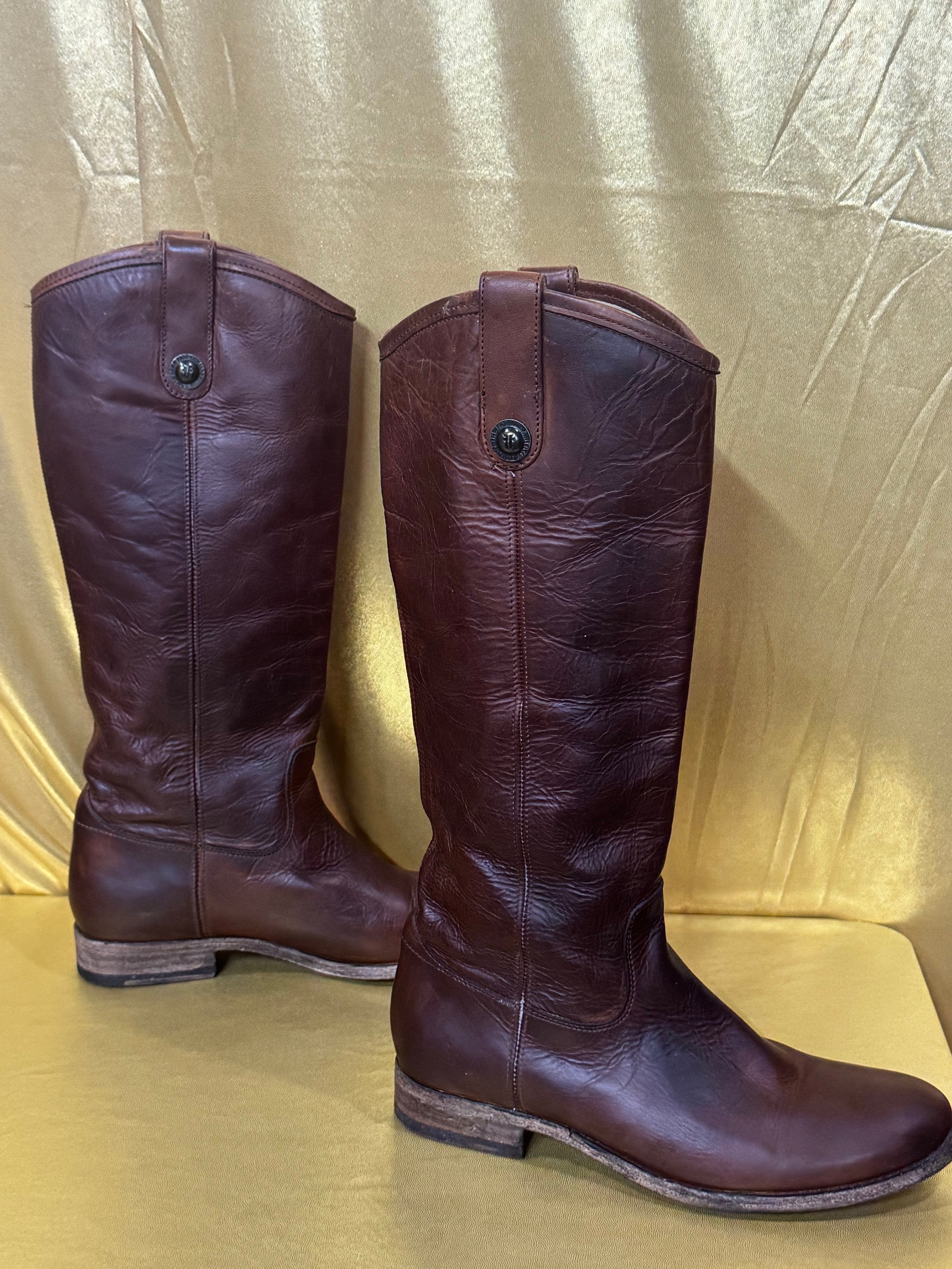 Frye Melissa Button Tall Leather Riding Boots - Cognac Brown, Size 8