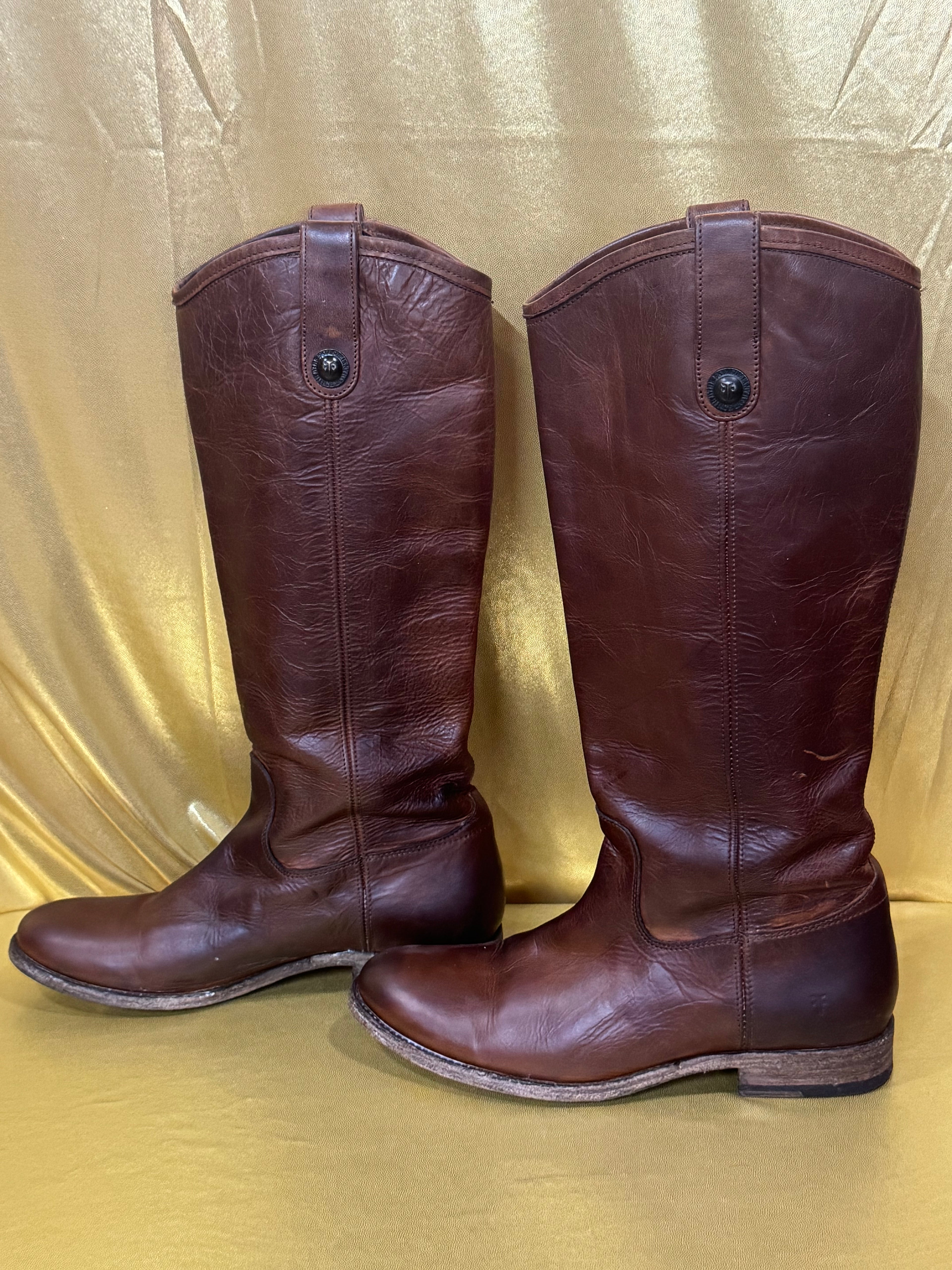 Frye Melissa Button Tall Leather Riding Boots - Cognac Brown, Size 8